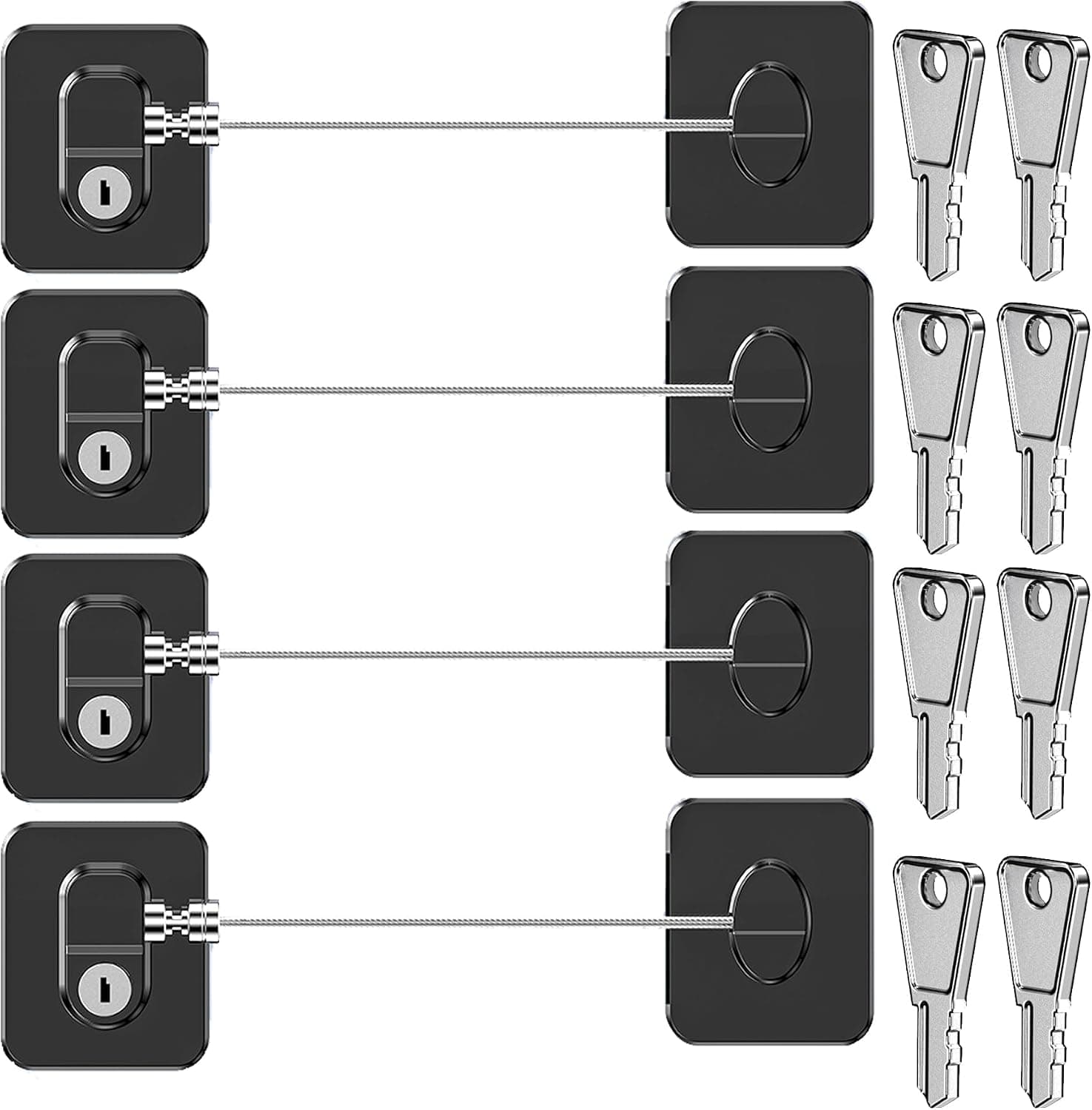 4 Pezzi Candado Nevera con llave, Cerradura Frigorifico para Niños y Bebés, Cierre Puerta de Seguridad para, Armario, Puertas de Gabinetes, Cajones y Bloqueo de Ventanas (4 Pezzi- Negro)