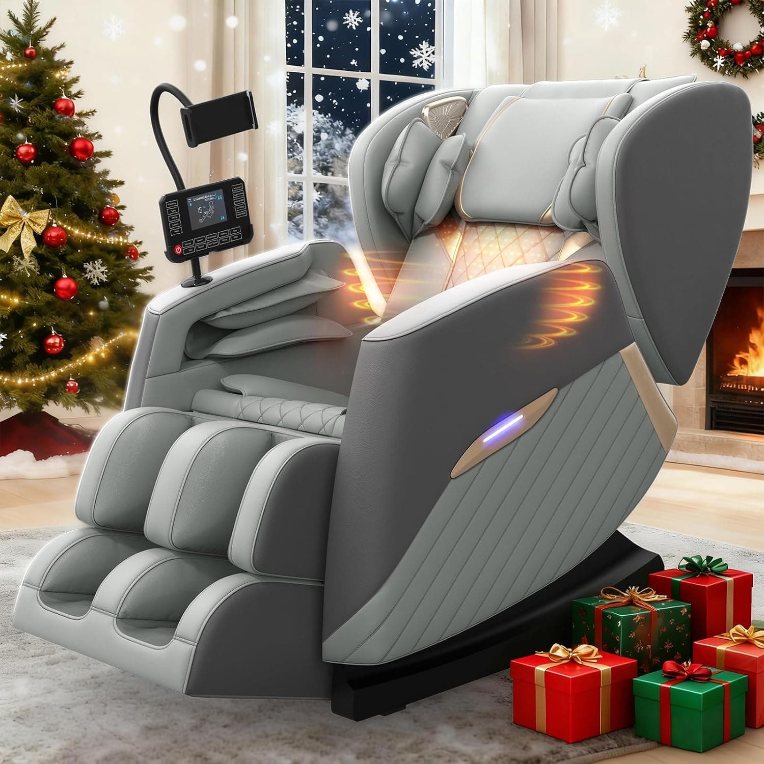 Sillón de Masaje de Cuerpo Completo, Modo Gravedad Cero, con 16 Puntos de Masaje y 8 airbags, calefacción Lumbar, Rodillo para pantorrillas y Masaje con airbags, Altavoz Bluetooth