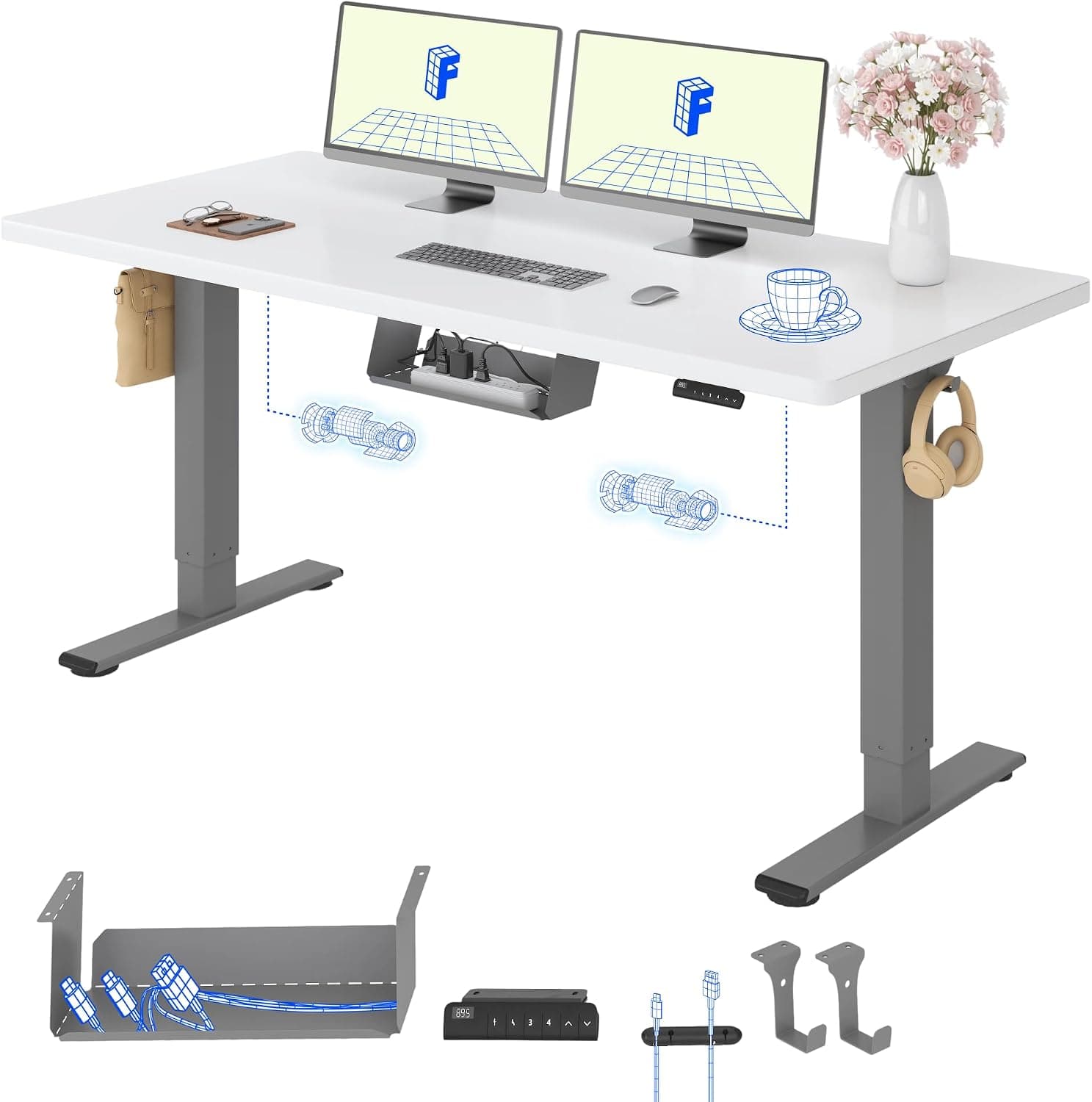 FLEXISPOT Escritorio Elevable Eléctrico 160x80 Doble Motor, Tablero Entero