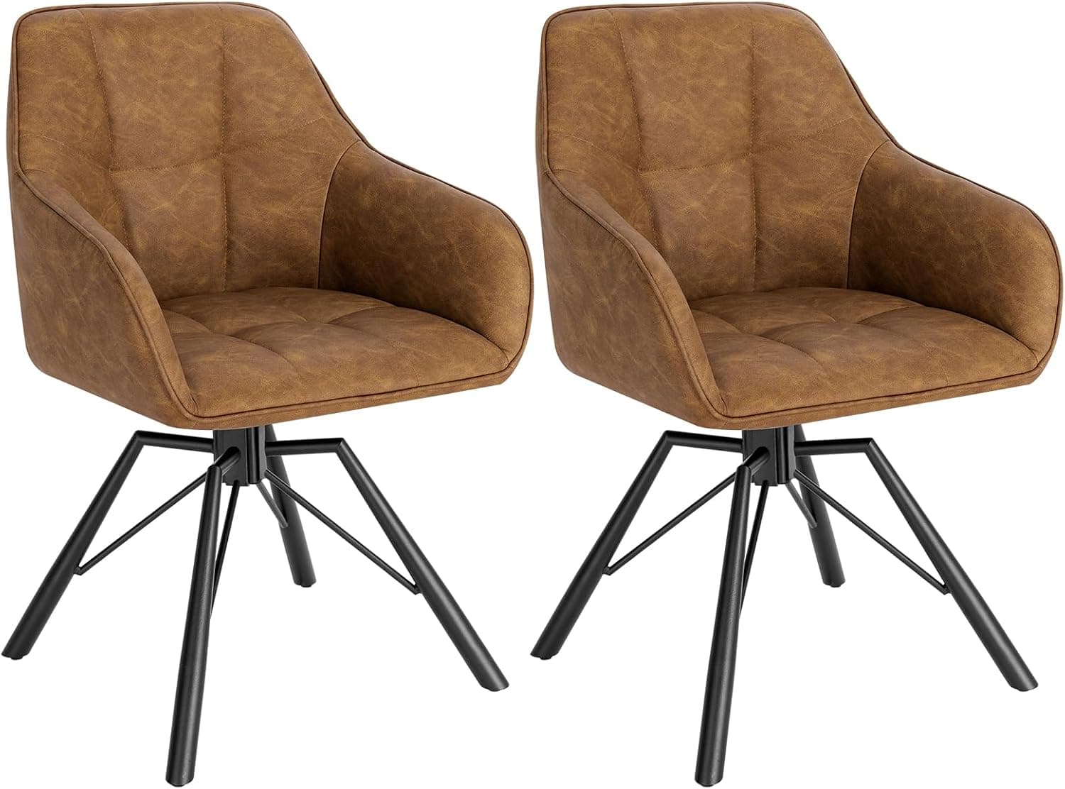 WOLTU Juego de 2 Silla de Comedor Giratoria,Cuero sintético,Marrón Claro