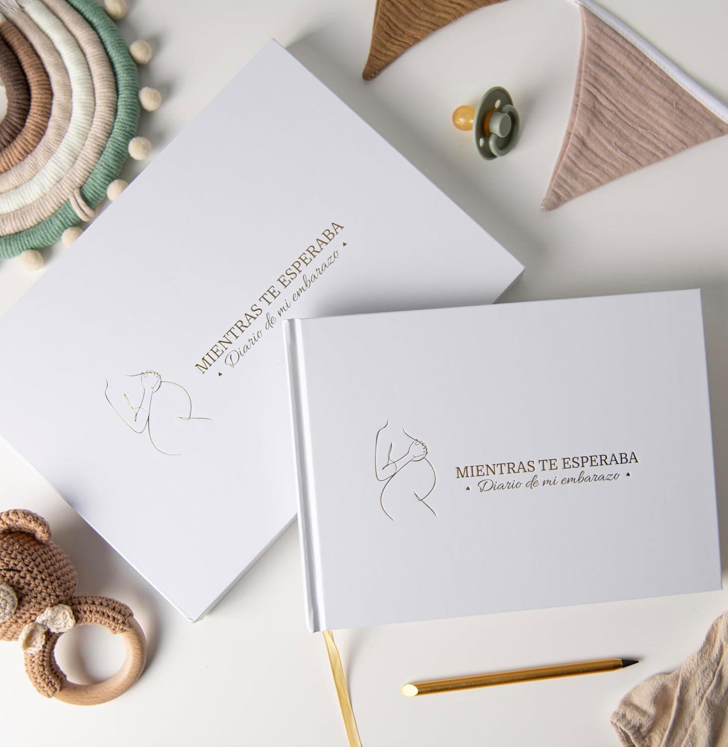 Diario Embarazo + Lápiz Metálico + Caja Regalo con Cierre Magnético | Album Embarazo | Libro Embarazo | Agenda Embarazo | Regalos Embarazadas Originales