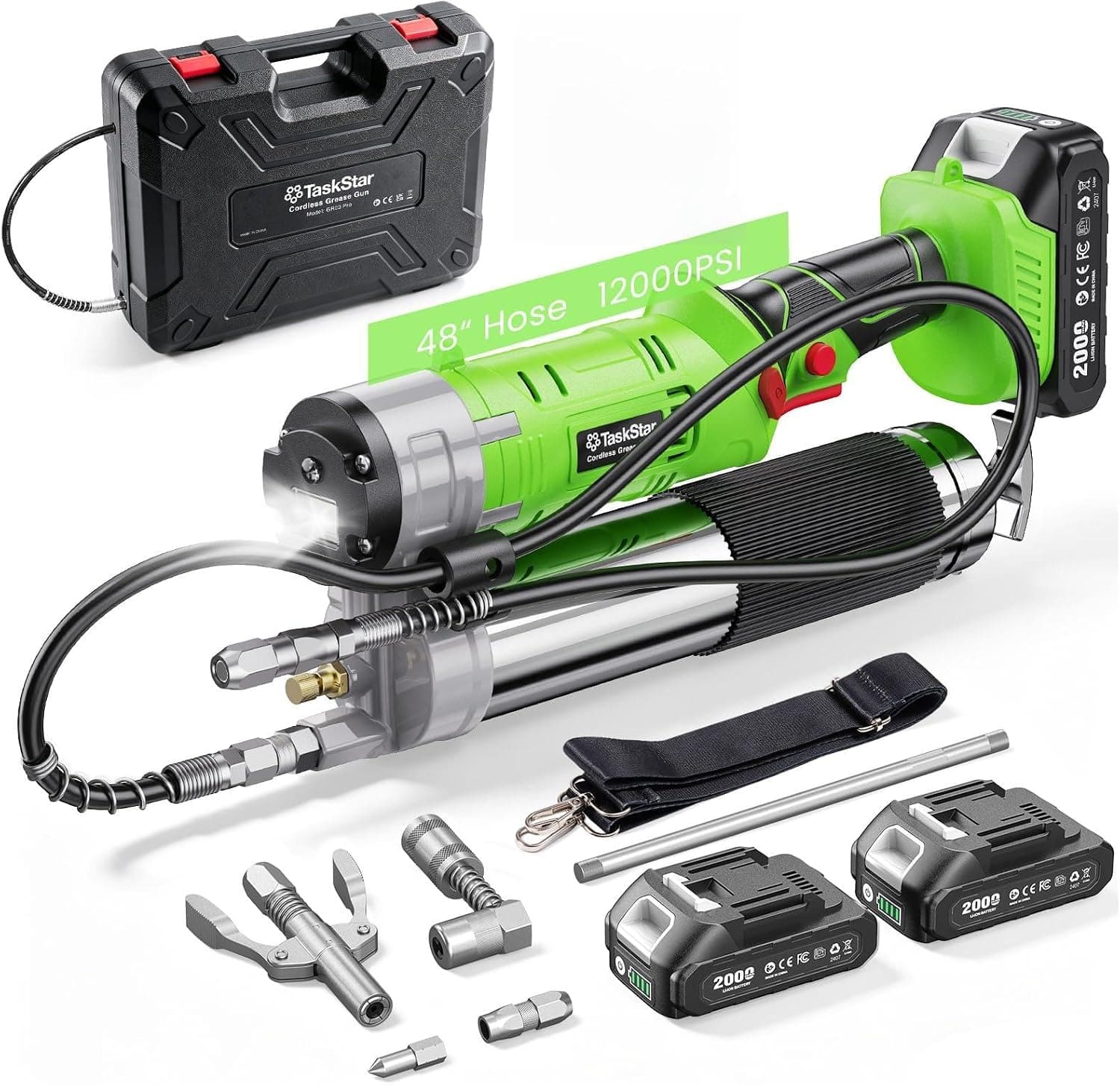 TaskStar 12000PSI Engrasadora Batería, 2 en 1, 2 baterías, Manguera de 1.2m