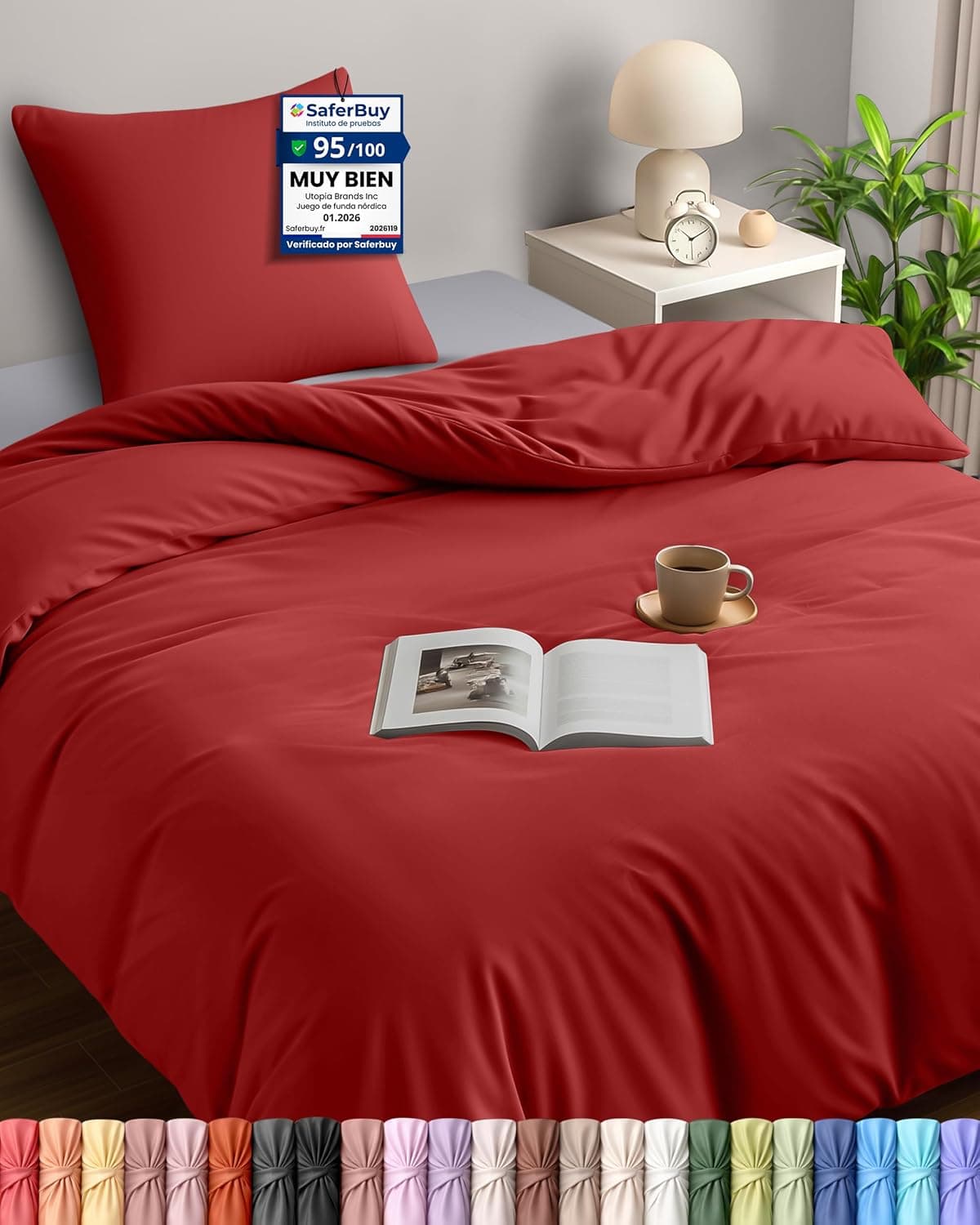 Utopia Bedding Funda Nordica Cama 90 135x200, Rojo