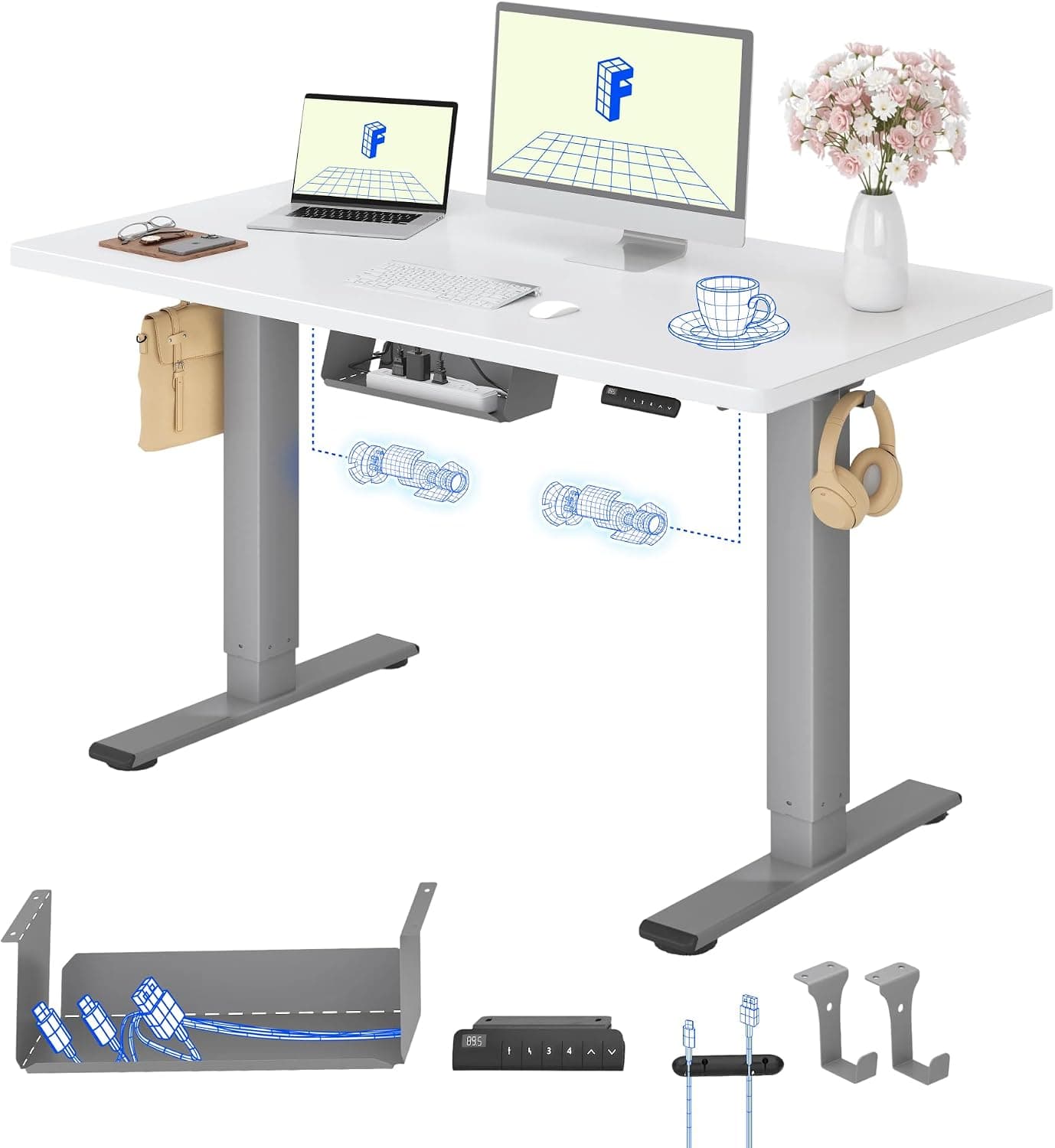 FLEXISPOT Escritorio Elevable Eléctrico 120x80 Doble Motor, Tablero Entero