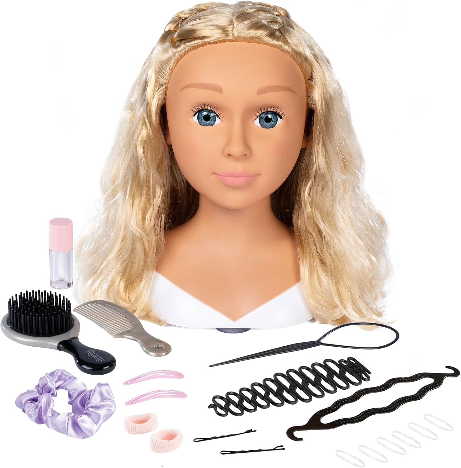 Smoby - My Beauty - Cabezal de Peinado Rubio - Juguete Infantil - 19 Accesorios - Maquillaje Termosensible - Ventosas - A Partir de 3 Años