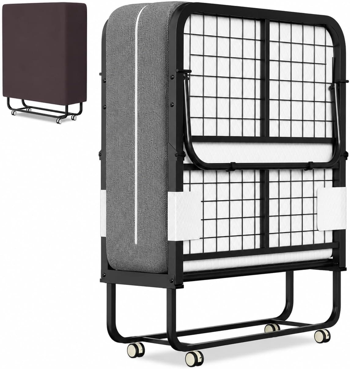 ISOSIL Cama Plegable de 90 x 200 cm, Cama de Invitados Con Colchón de Espuma de 13 cm, Marco de Metal Con Ruedas, Capacidad de 200 kg