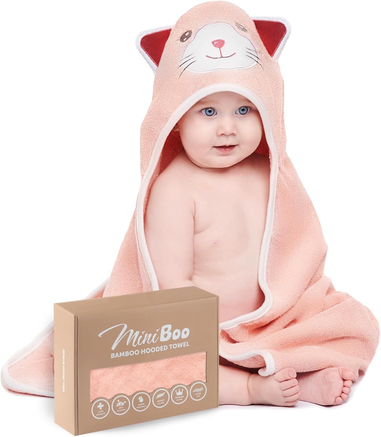 MINIBOO Toalla con Capucha para Bebé Niña, Capa de Baño de Bambú - Suave y Absorbente para Recién Nacida de 0 a 5 Años - Hipoalergénica - Regalo Baby Shower para Niña