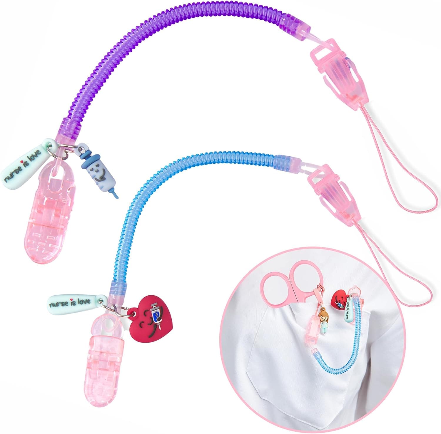 Nurse is Love Porta Tijeras Enfermeria, Muelles de Silicona y Clip Sujetador Facil Acceso a Tijeras | Cadena Tijeras Identificativas Seguras para no Olvidar Tijeras| Regalos para enfermeras |