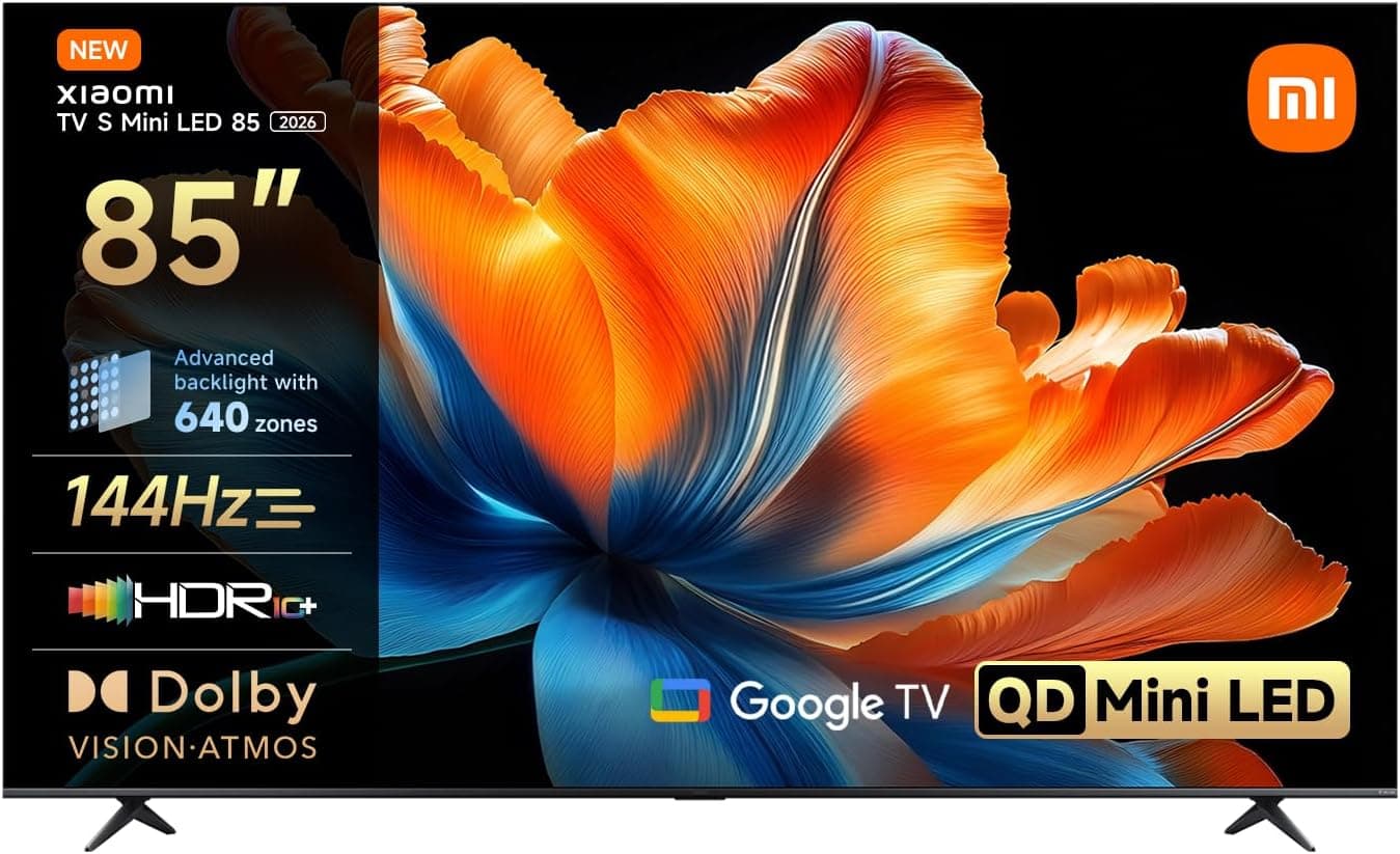 XIAOMI TV S Mini LED 85" (216 cm), QLED Mini LED Televisión, Smart TV con Dolby Vision + Dolby Atmos, 144Hz con 288Hz Game Boost Mode, 4K UHD, HDR10+, MEMC, Google TV, Airplay 2, Google Assistant