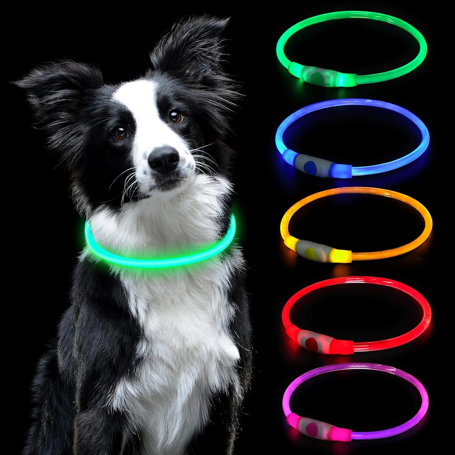 AUAUY Collar Luminoso Perro, Collar LED Perro Recargable por USB, Verde