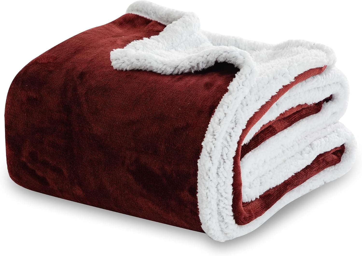 Winthome Manta Gruesa Cálida, Doble Capa Sherpa (Rojo Vino, 130x170cm)