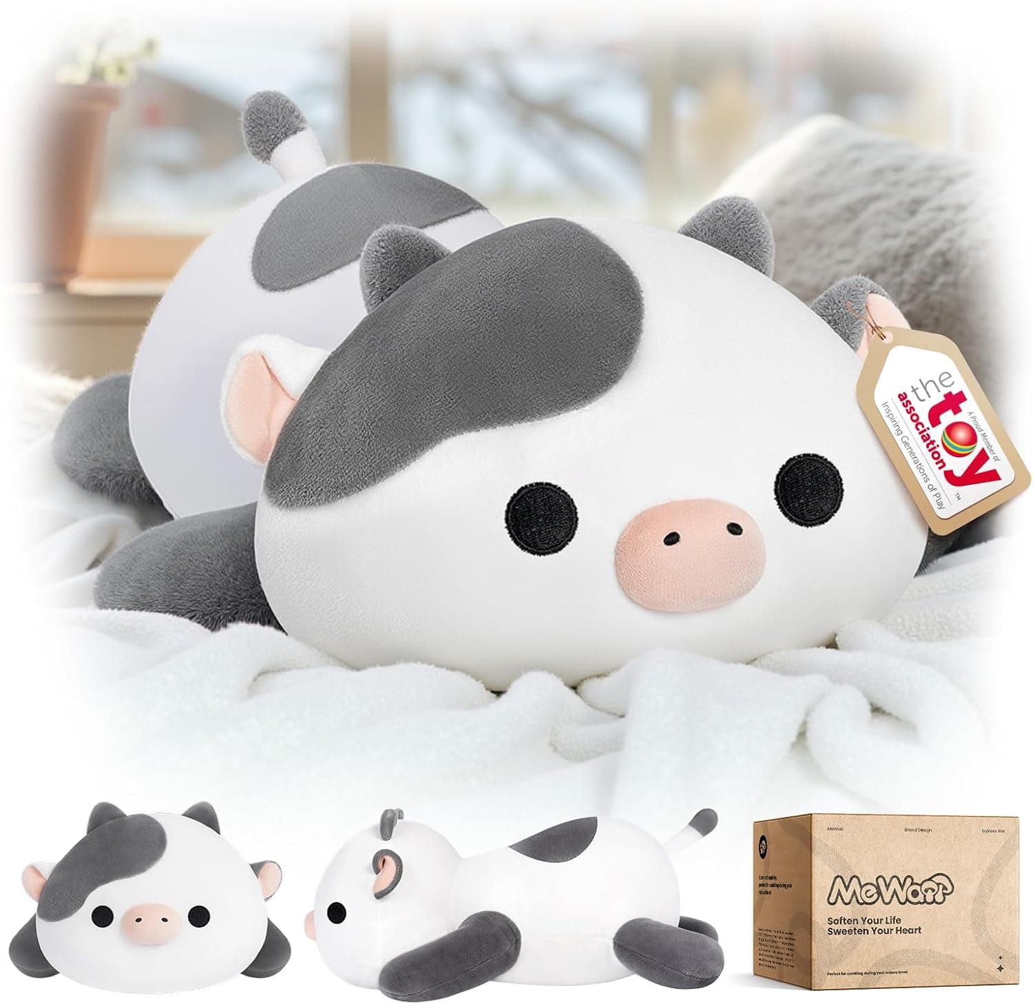 Mewaii Peluche Vaca Gris Blanca Kawaii, 33 cm