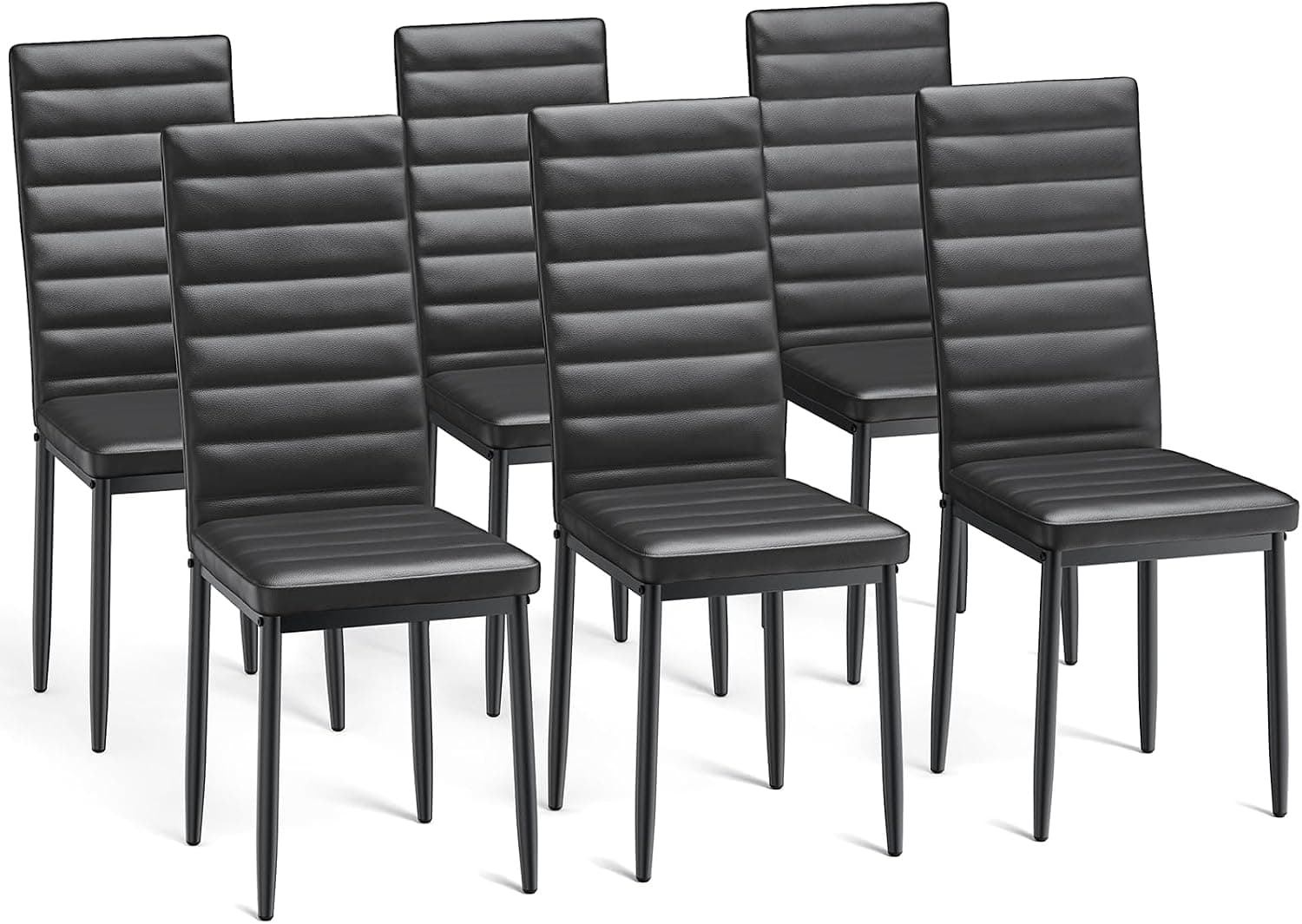 Bealife Sillas de Comedor Modernas (Juego de 6), Tapizadas en Piel Sintética PU, Respaldo Alto Ergonómico para Salón y Cocina, Negro