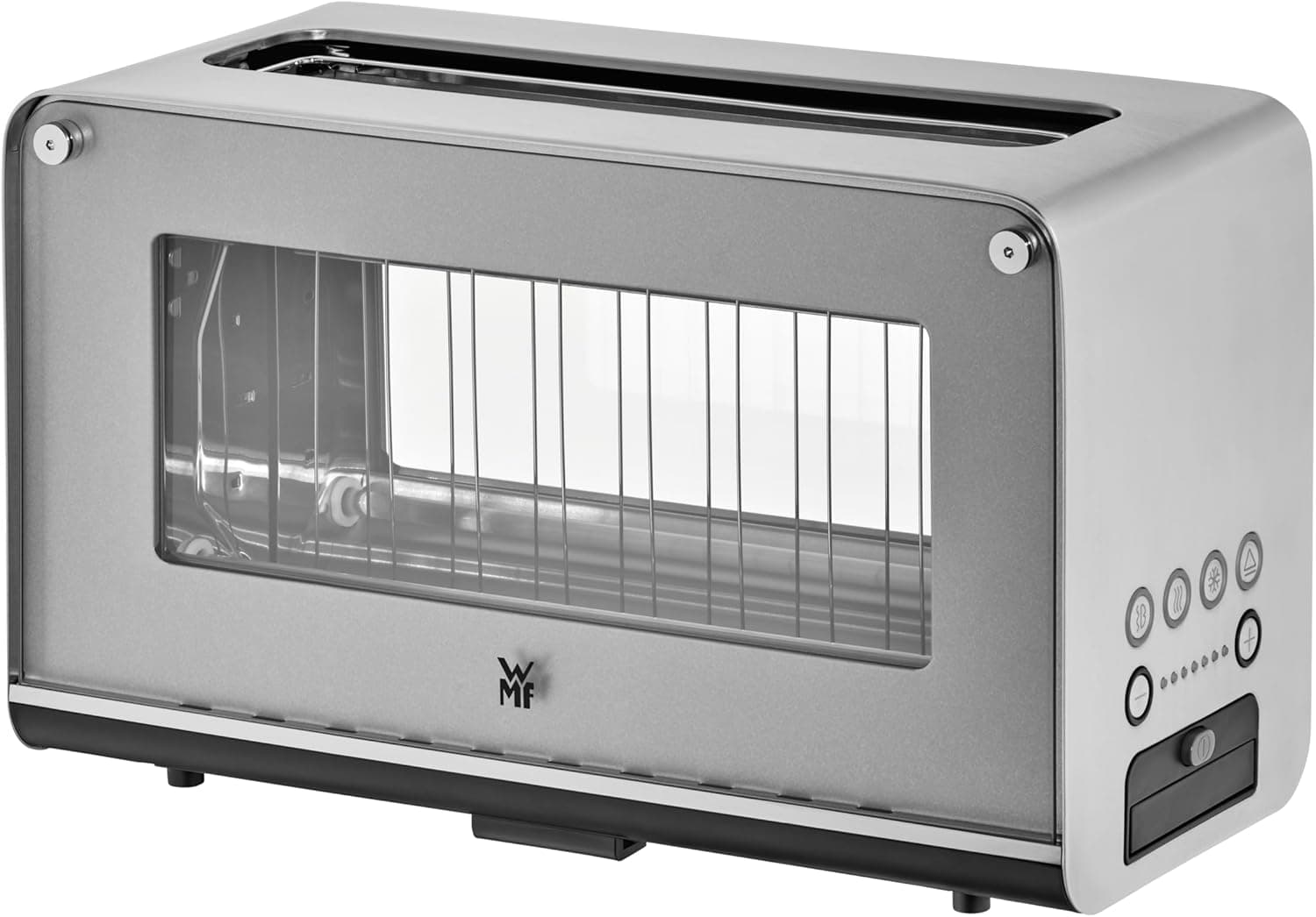 WMF Lono - Tostadora Glass una ranura XL, 7 velocidades, exterior de cristal, botones retroiluminados, exterior de acero de Cromargan, tostado óptimo para todo tipo de pan, ranura extra ancha