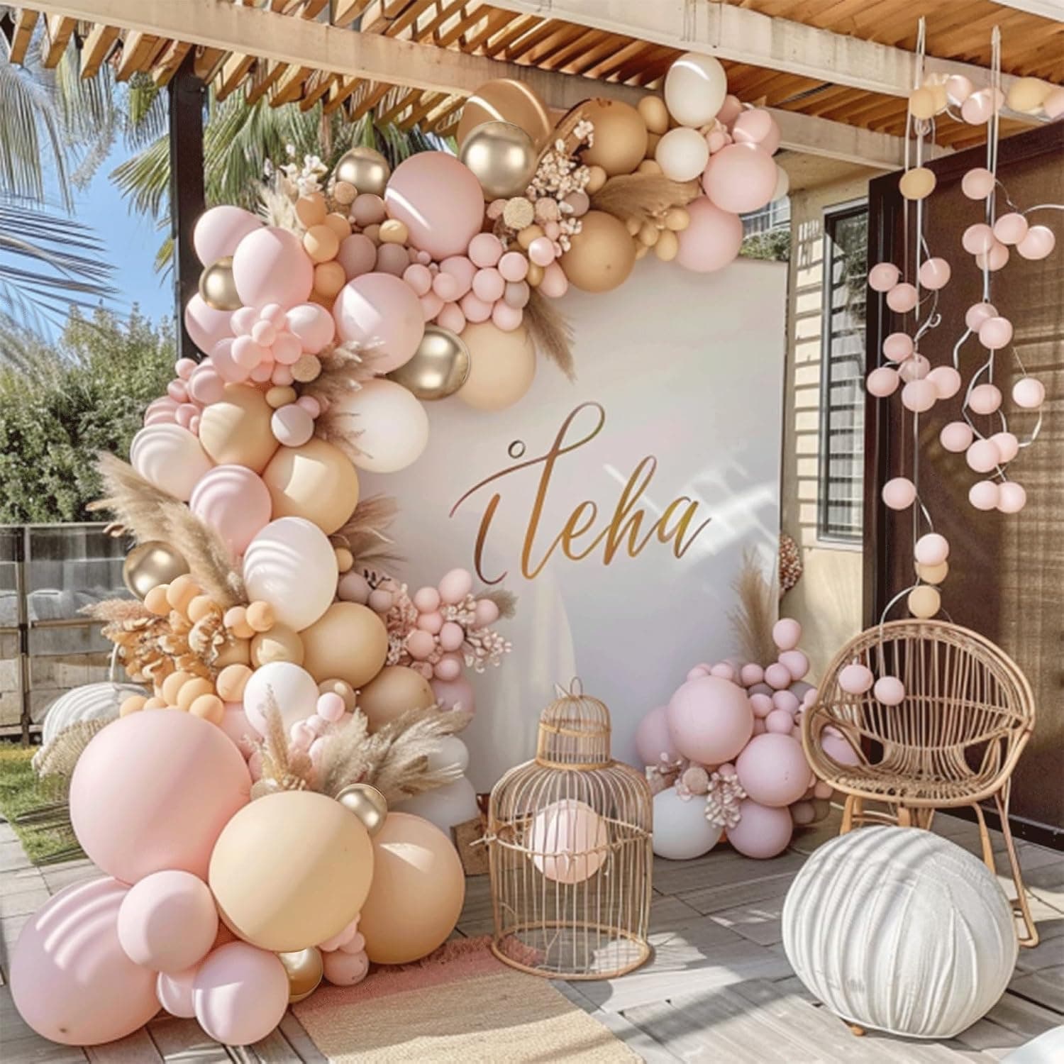 Kit de Arco de Globos Rosa Beige, Globos Rosa Blancos Dorados Beige
