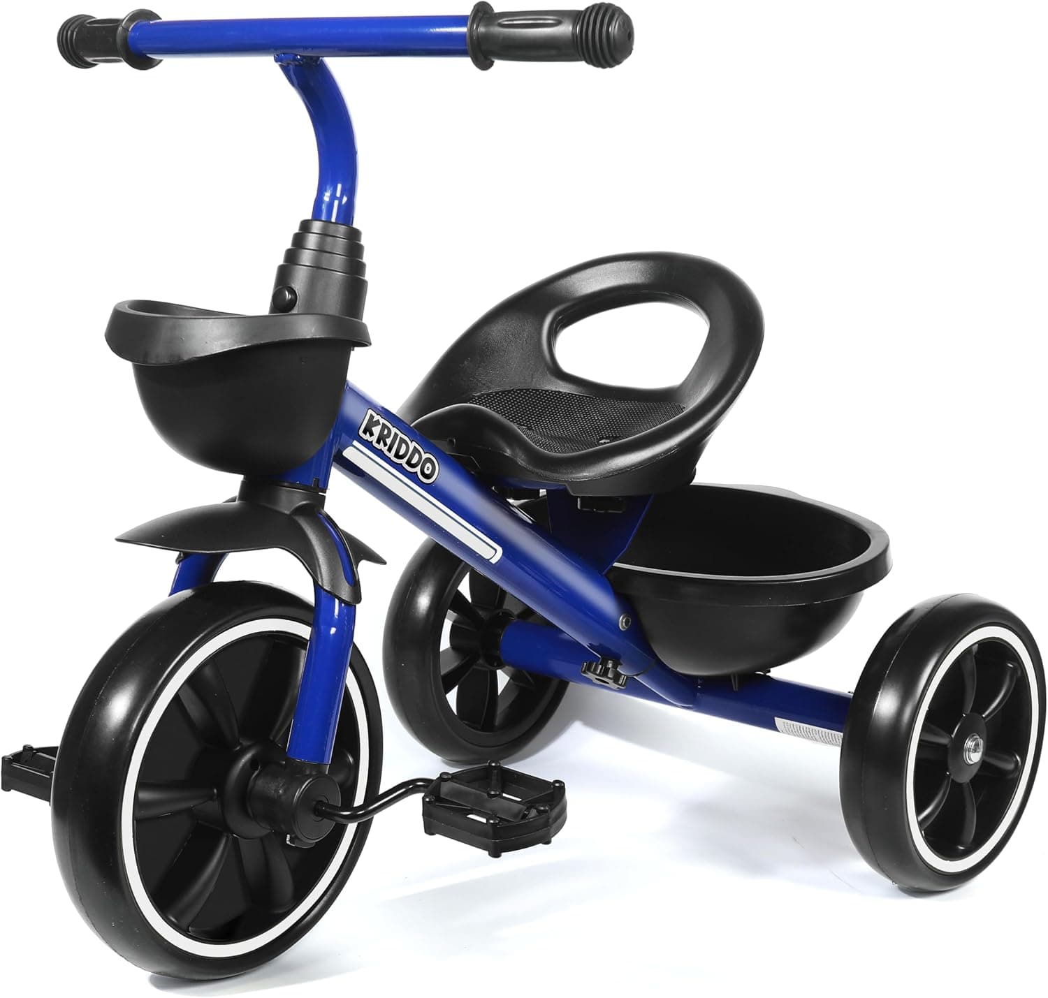KRIDDO Triciclo Infantil para Niños de 2 a 5 Años, Triciclo para Niños y Niñas con Diseño Antivuelco, Asiento Ergonómico, Ruedas Silenciosas y Cesta, Regalo Infantil, Azul