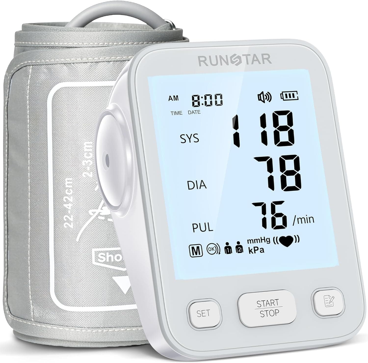 Runstar Tensiometro de brazo con brazalete de amplio rango (22cm-42cm) gris