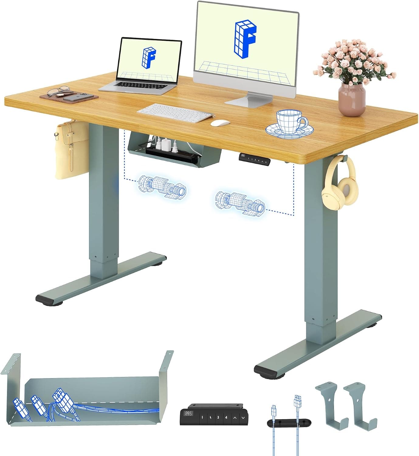 FLEXISPOT Escritorio Elevable Eléctrico 120x60 Doble Motor, Tablero Entero