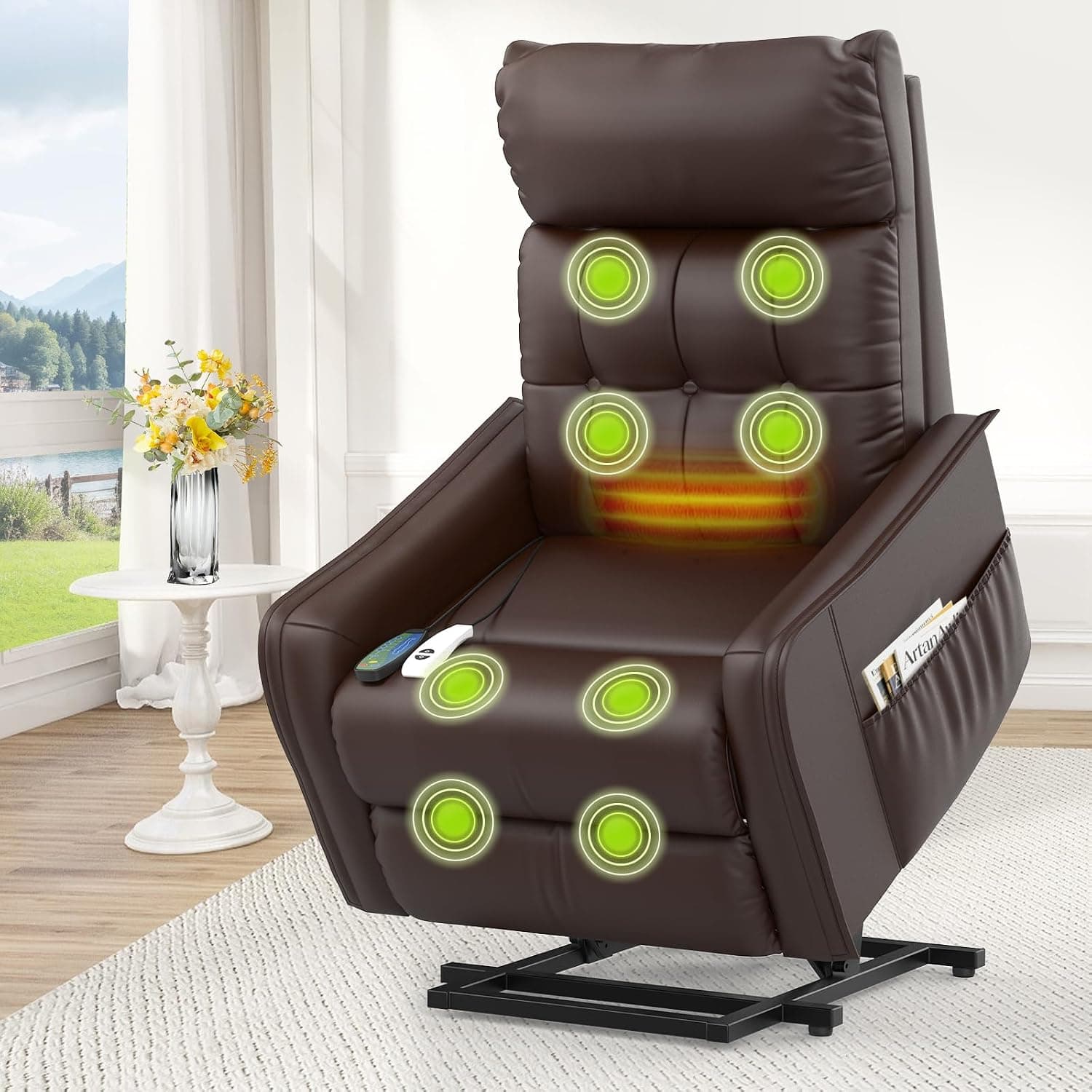Sillón reclinable Elevador para Personas Mayores, sillón reclinable eléctrico con función de Masaje y Calor, reposapiés Extensible, sillón reclinable con 2 mandos a Distancia