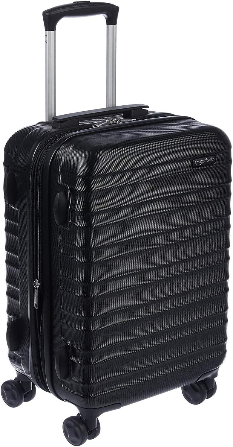 Amazon Basics Maleta Rígida Pequeña - Equipaje de Mano Extensible ABS con 4 Ruedas Dobles Giratorias - Resistente a Arañazos y Ligera - 55 x 37,5 x 25,5cm - Negro