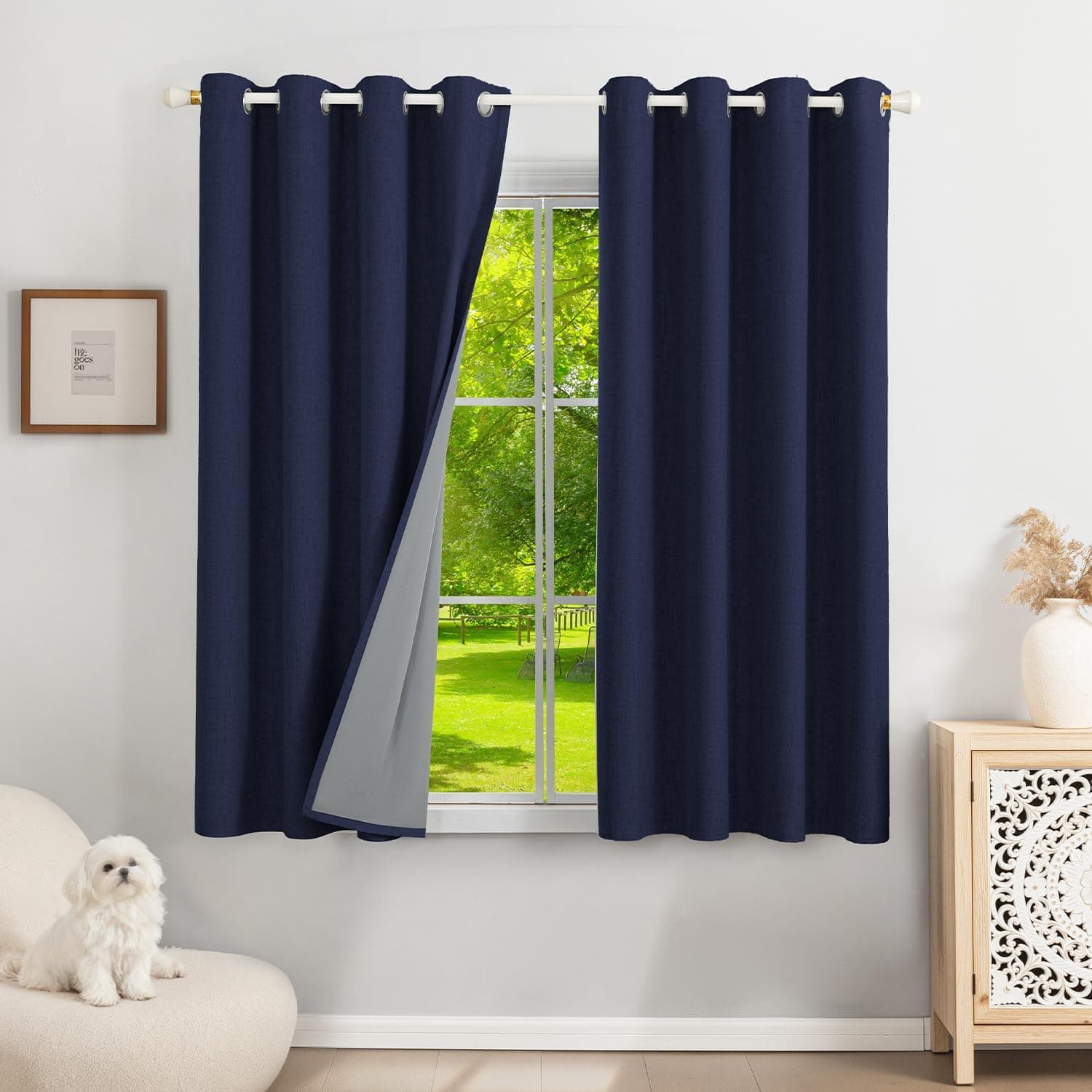 100% Cortinas Opacas Lino Termicas para Dormitorio y Salon 2 Piezas