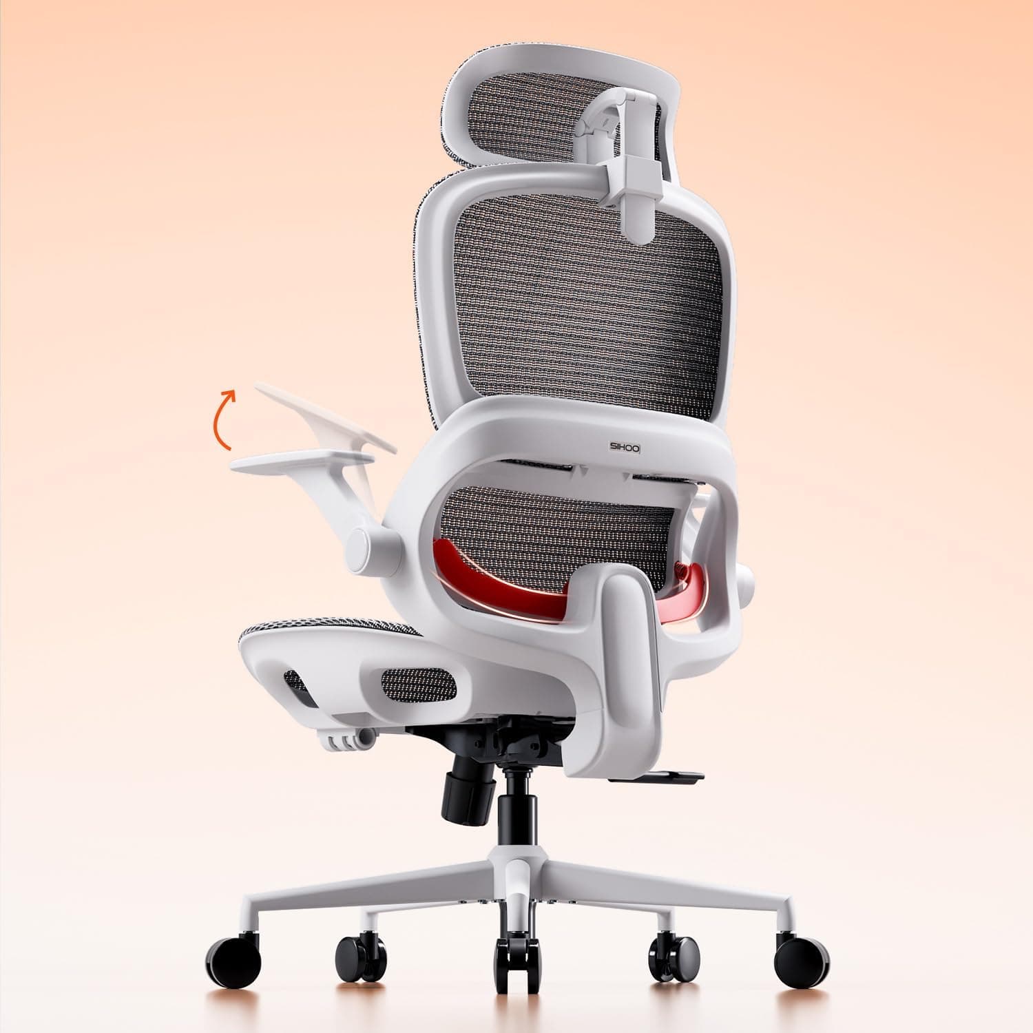 SIHOO B100 Silla de Oficina Malla, Soporte Lumbar Adaptable, 136kg, Blanco