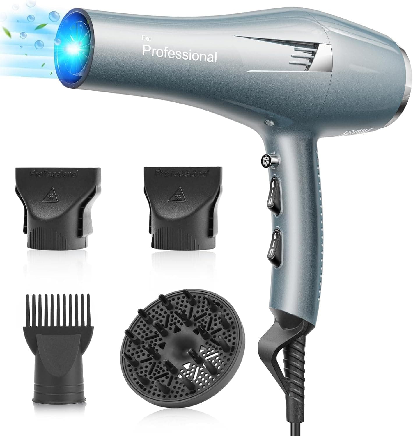 Secador de Pelo Profesional Dispositivos prácticos,Potente de Secado Rápido, Iónico Cabello Sin Encrespamiento, 3 Temperaturas 2 Velocidades Control Independiente con Aire frío,Difusor y Concentrador
