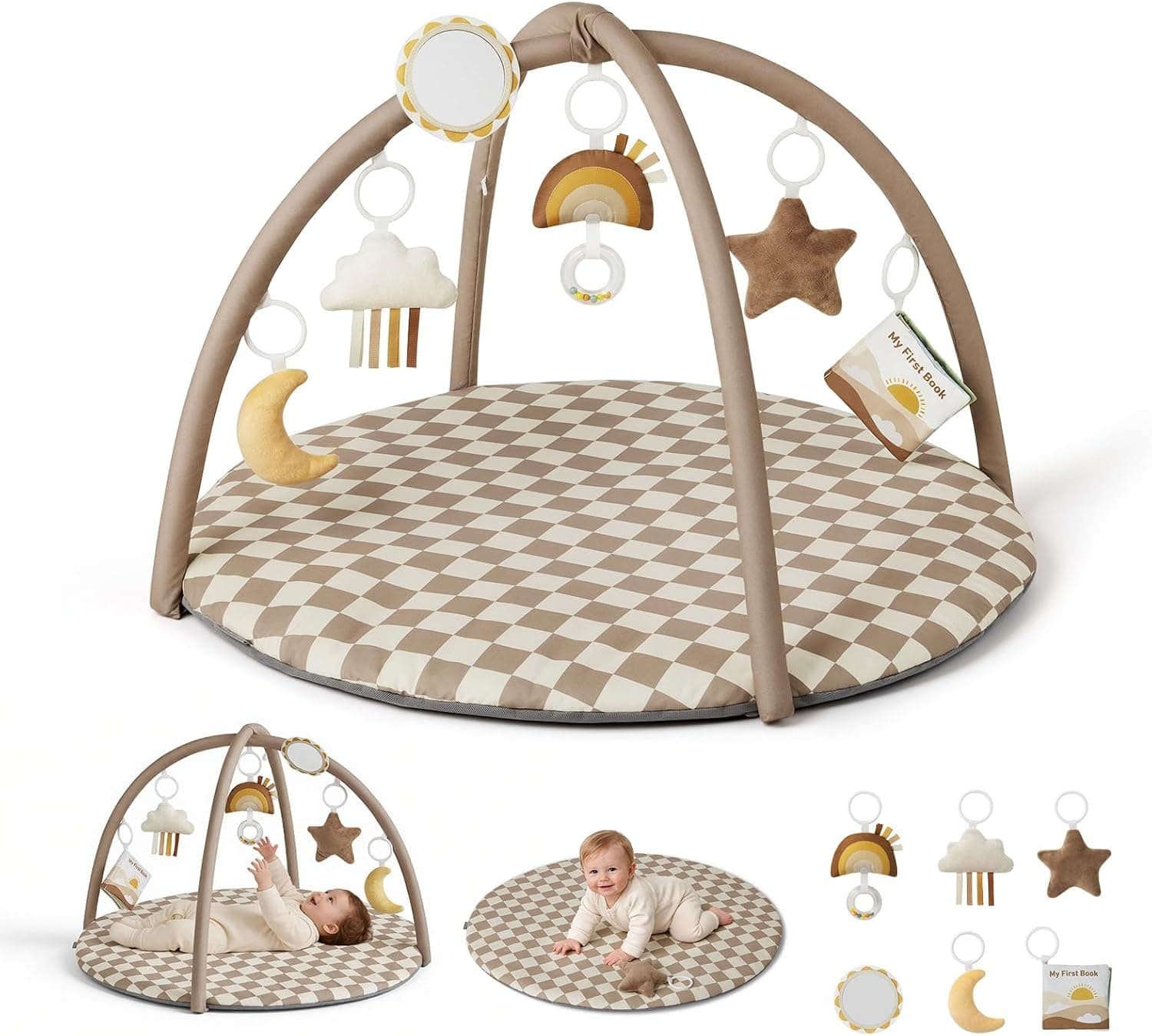 Blissful Diary Gimnasio Bebe Con Arco Desmontable, Manta Actividades Bebe De Forma De Hoja Con 6 Juguetes - Desarrollo Sensorial Y Motor Progresivo, Regalo Para Bebés, Topo Cuadros