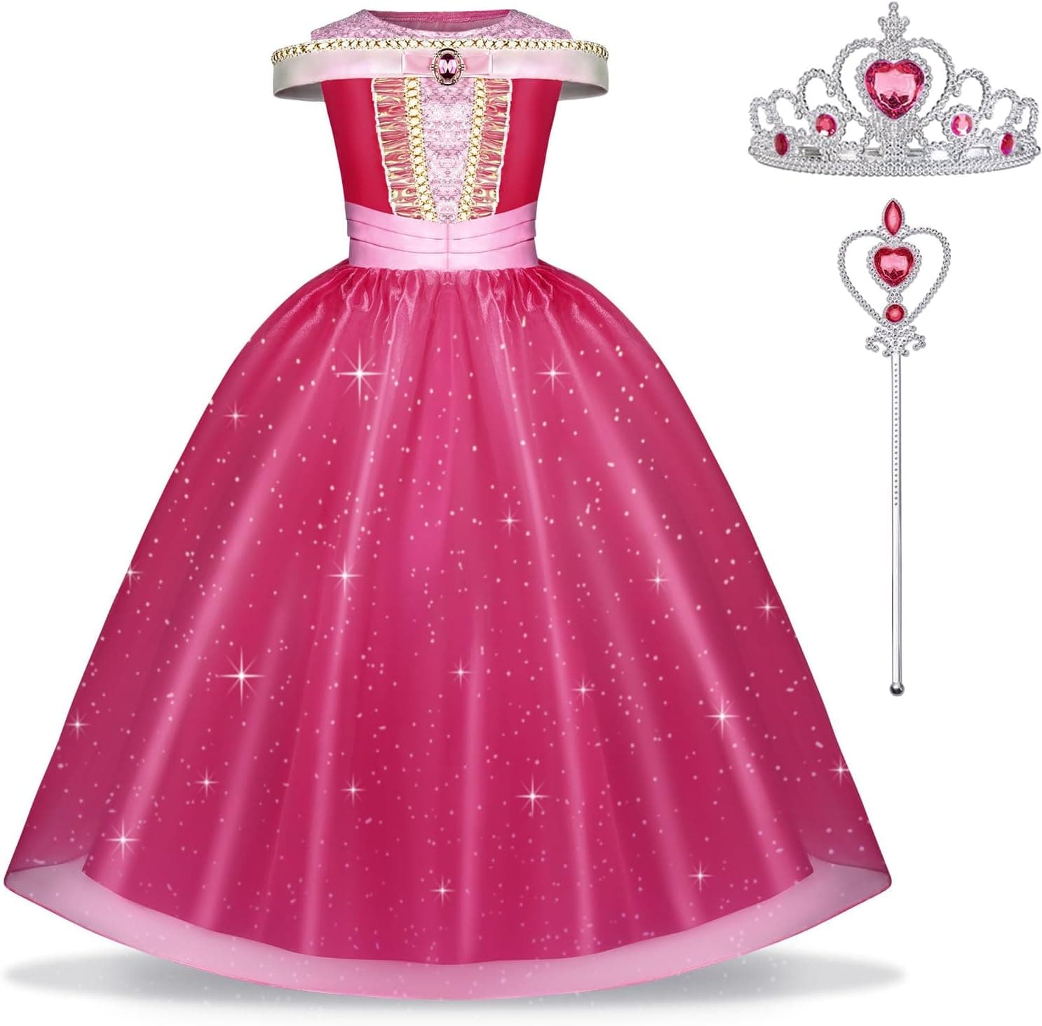 URAQT Disfraz Princesa Niña, Vestido para Niña con Varita Mágica y Corona