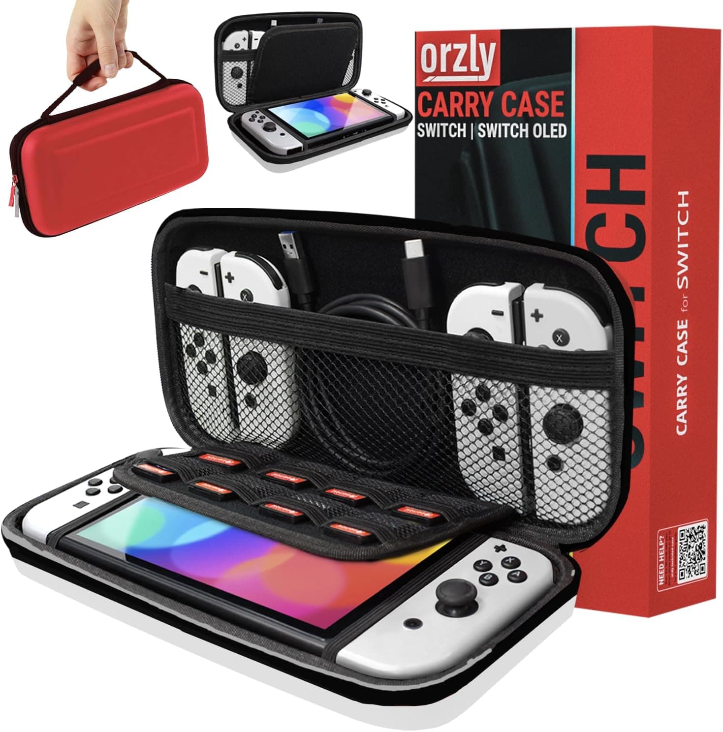 Orzly Funda para Transportar la Switch, (Roja/Blanca) Funda Dura de Viaje para Llevar la Nintendo Switch y Sus Accesorios