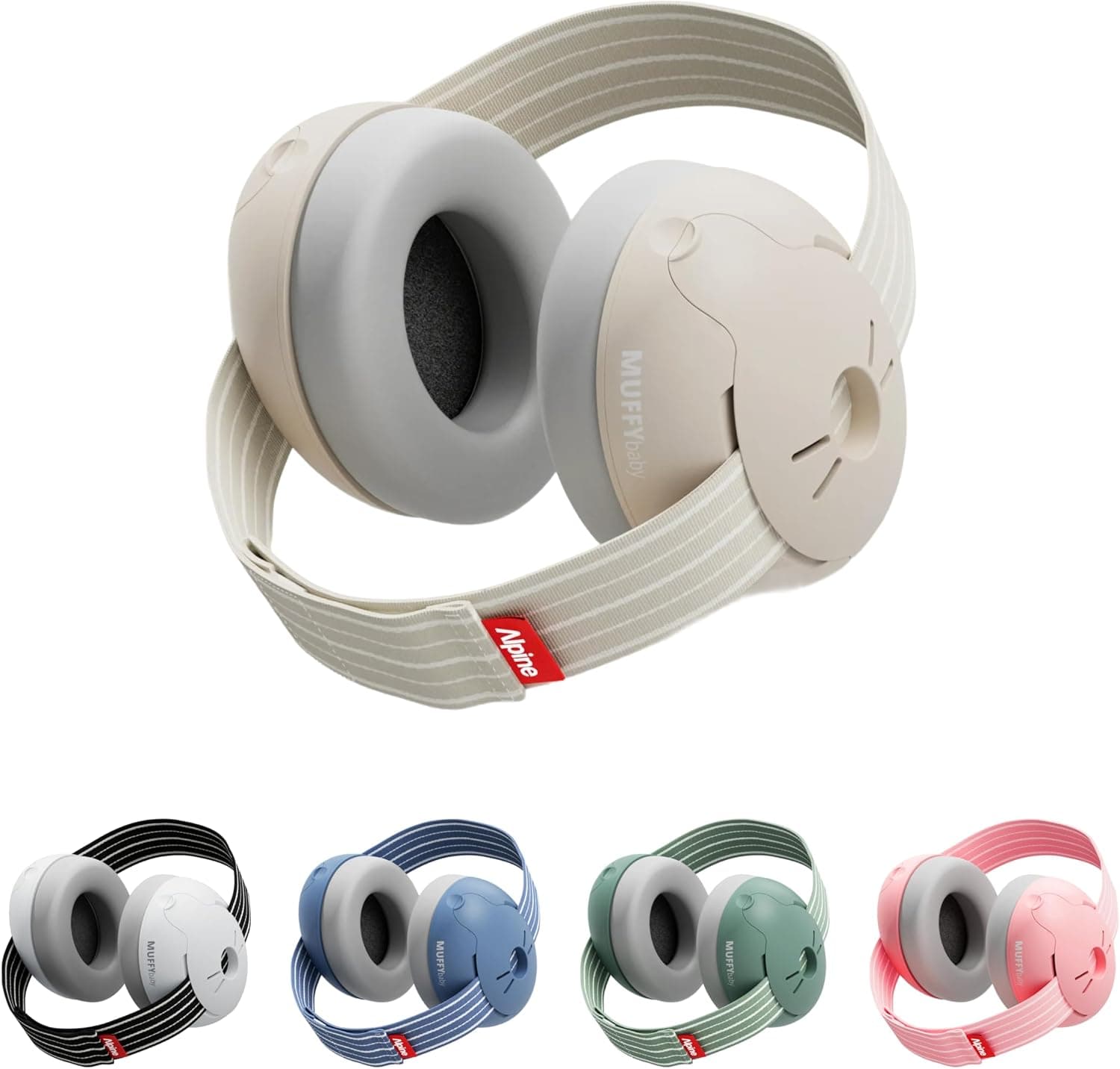 Alpine Muffy Baby - Cascos antiruido para bebés y niños pequeños hasta 36 meses - Protectores auditivos para niños y bebés - Cómodas orejeras evitan daños auditivos con banda antideslizante - Sand