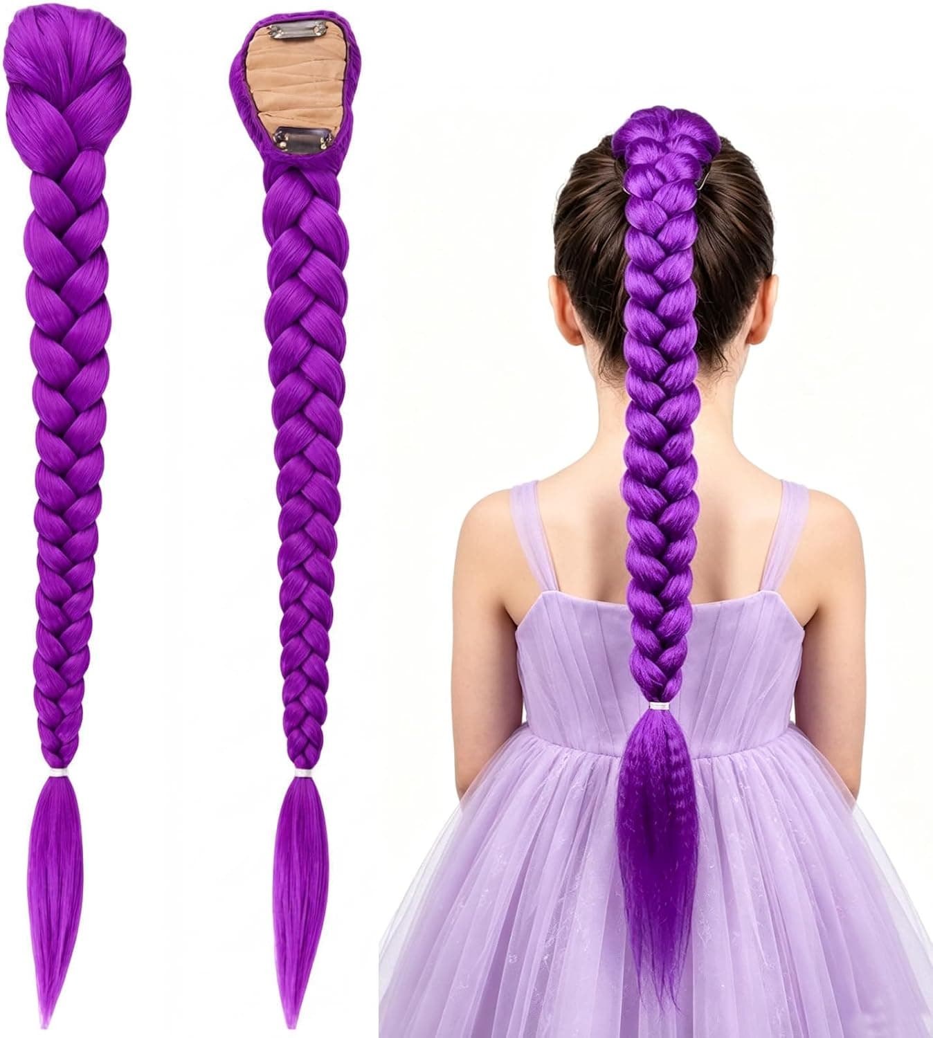 Peluca Trenzas Morada Mujer, Extensiones Clip Cosplay y Disfraz Fiesta