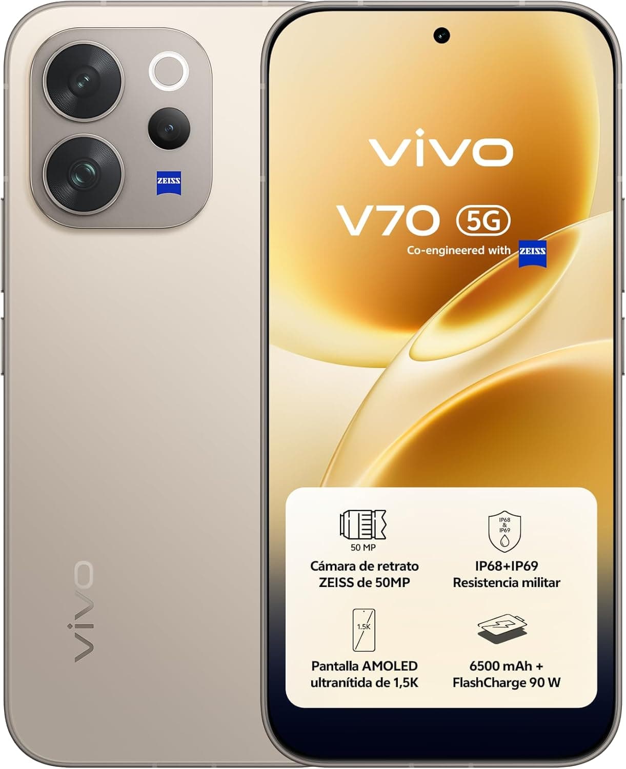 vivo V70 8GB+512GB Supertele ZEISS Vídeo4K 6500 Pantalla1,5K OLED IP68