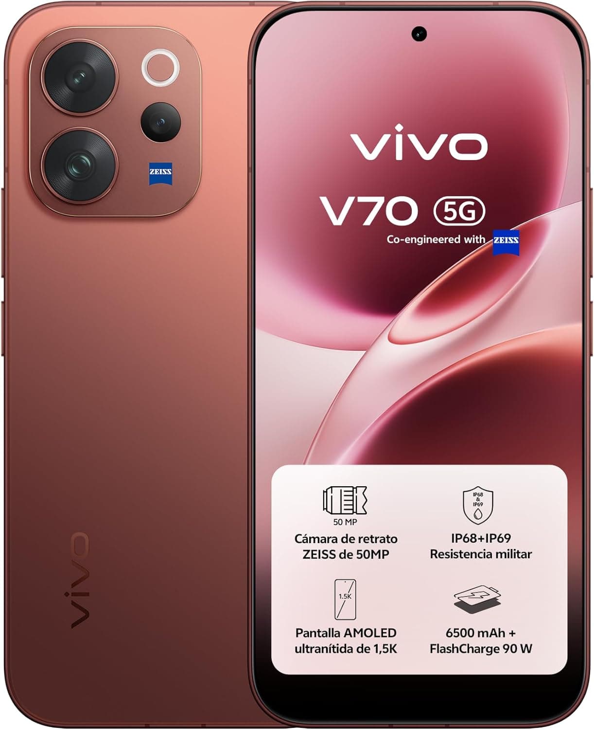 vivo V70 8GB+512GB Supertele ZEISS Vídeo4K 6500 Pantalla1,5K OLED IP68