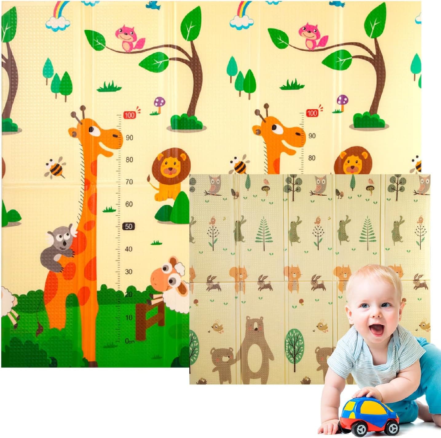 Edibaby, Alfombra Bebé Acolchada Plegable, Diseño Infantil, Colchoneta para Juegos sobre el Suelo, Reversible, XPE, Tapete Baby Play Mat (Forest | 200x180 | 1.5 cm)