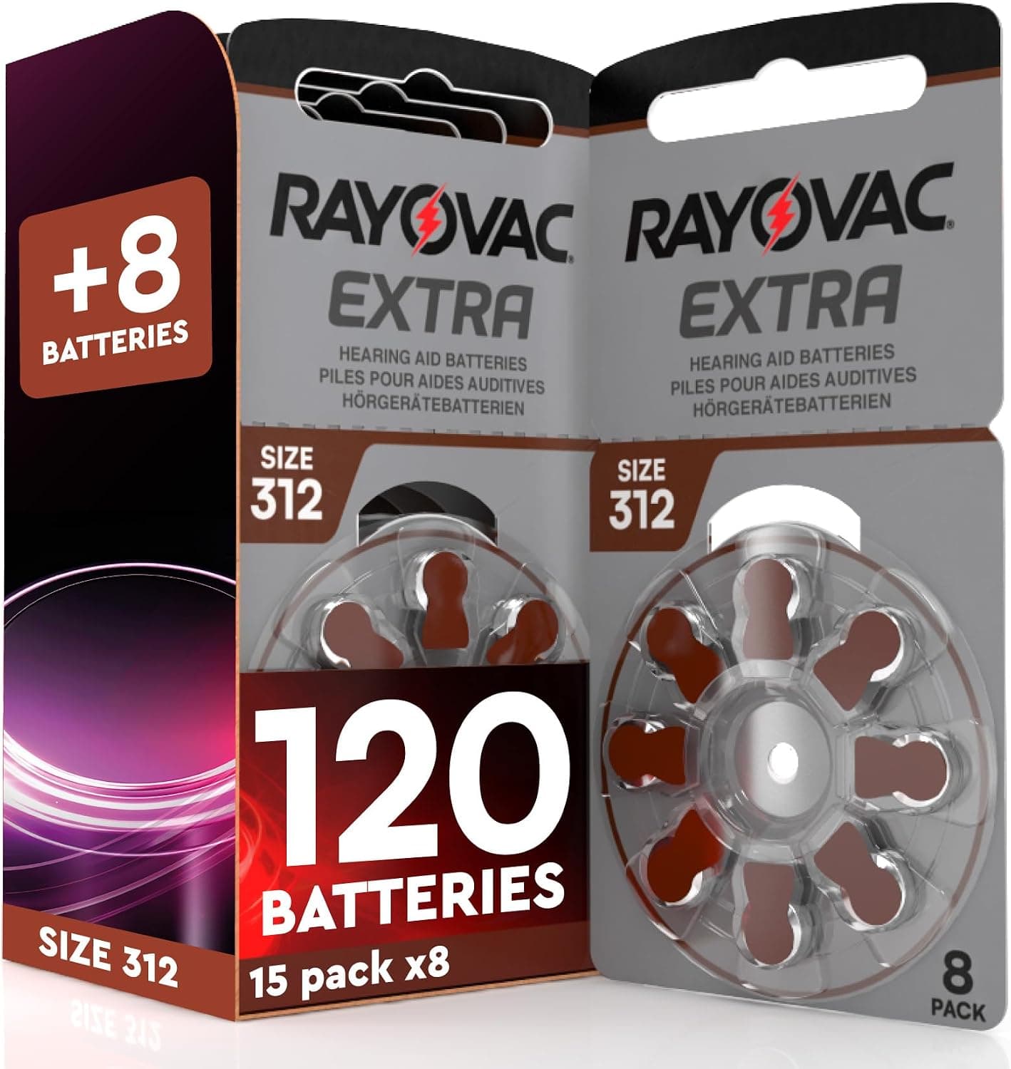 120 Pilas para Audífonos Rayovac 312 Tecnología Sound Fusion + 8 Udivita
