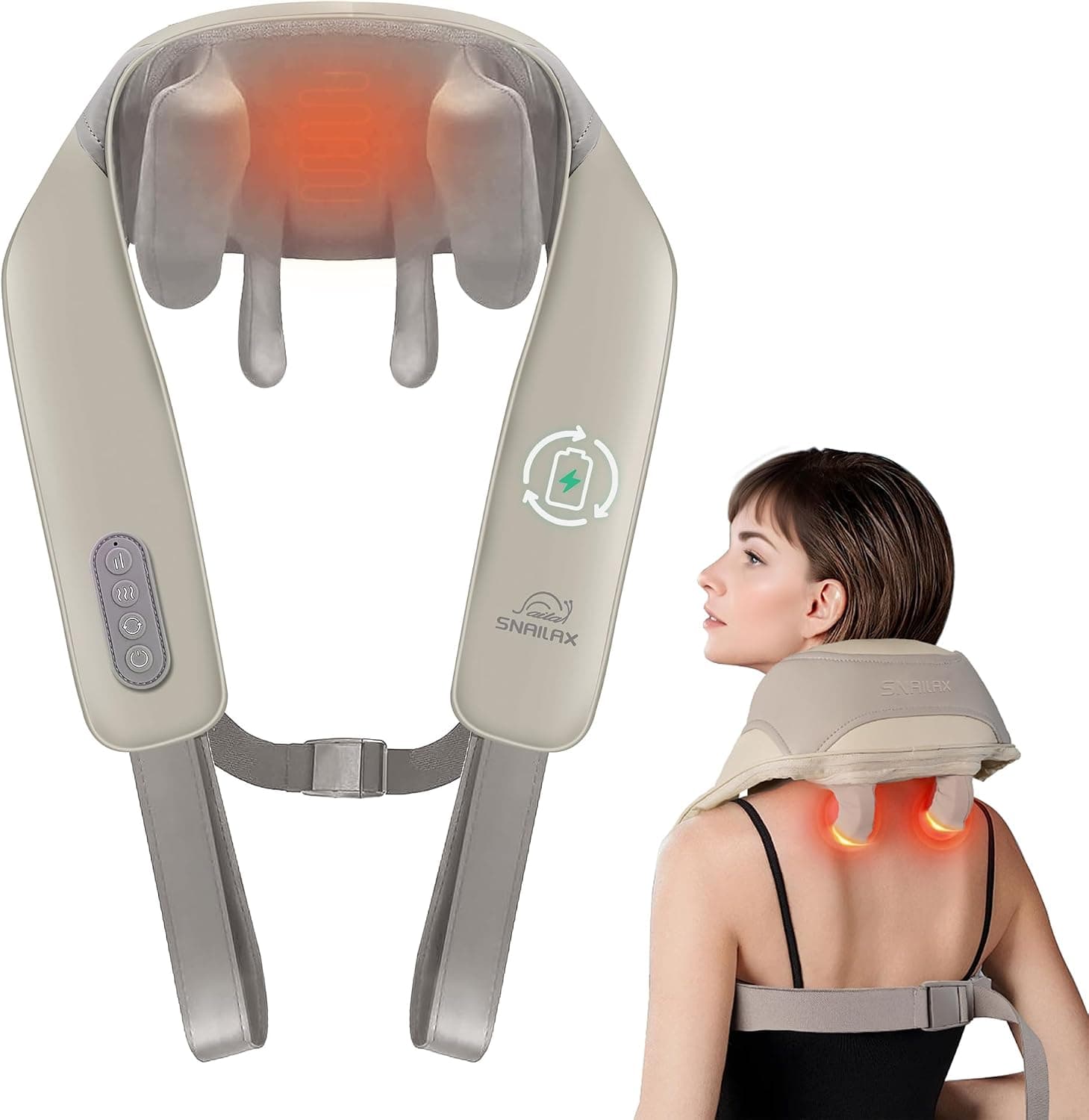 Snailax Masajeador Cervical, Masajeador cervical y espalda con Calor, Masajeador Inalámbrico de Cuello, 4D Shiatsu maseajor cervical y espalda con Masaje,Regalos (Blanco)