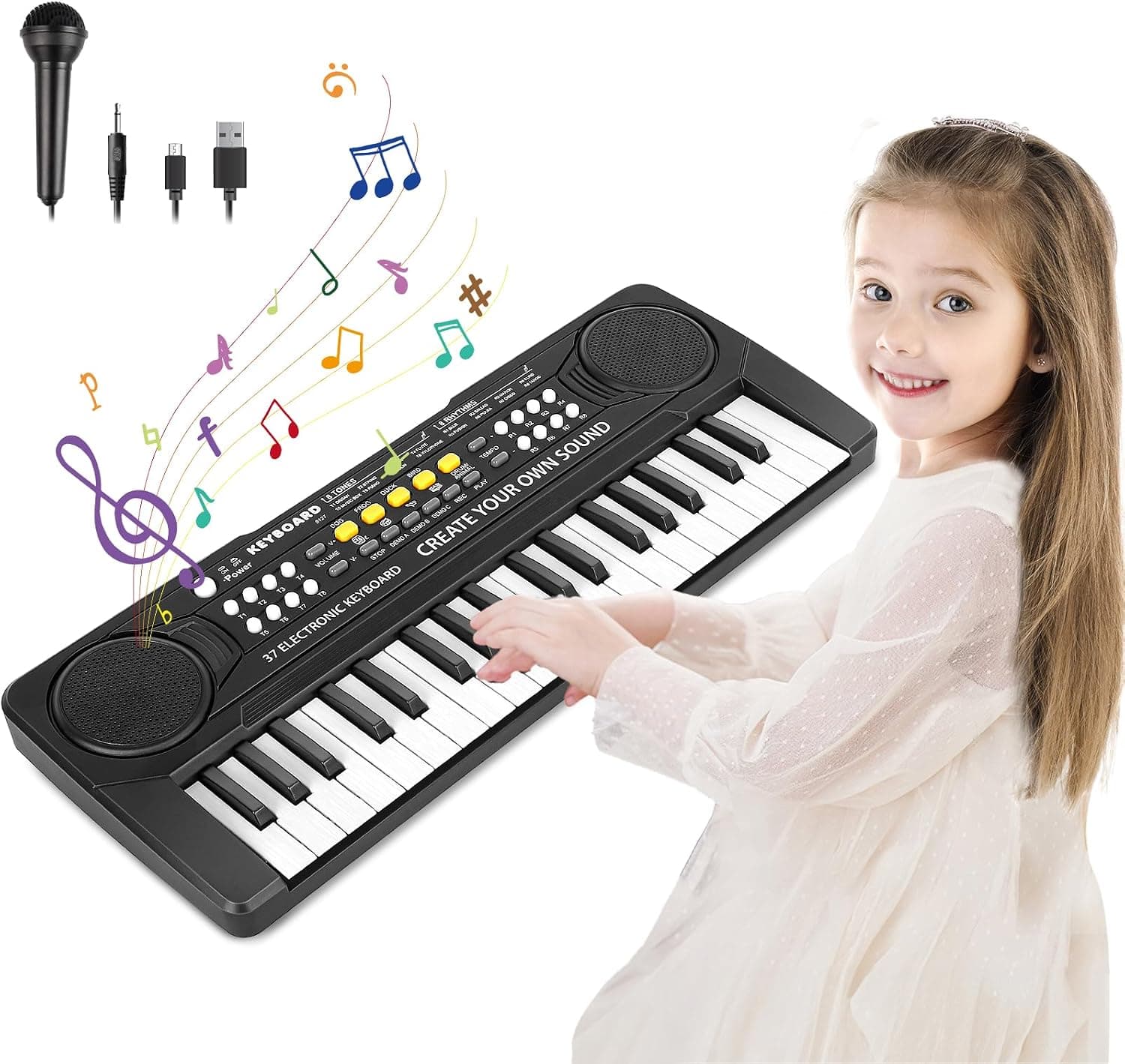 Piano Infantil Teclado Musical 37 Teclas con Micrófono,Multifunción Portátiles Piano Electrico Infantil Juguete, Organo Electronico Niños Educativa Regalo Piano para Niños 3 4 5 6 7 Años