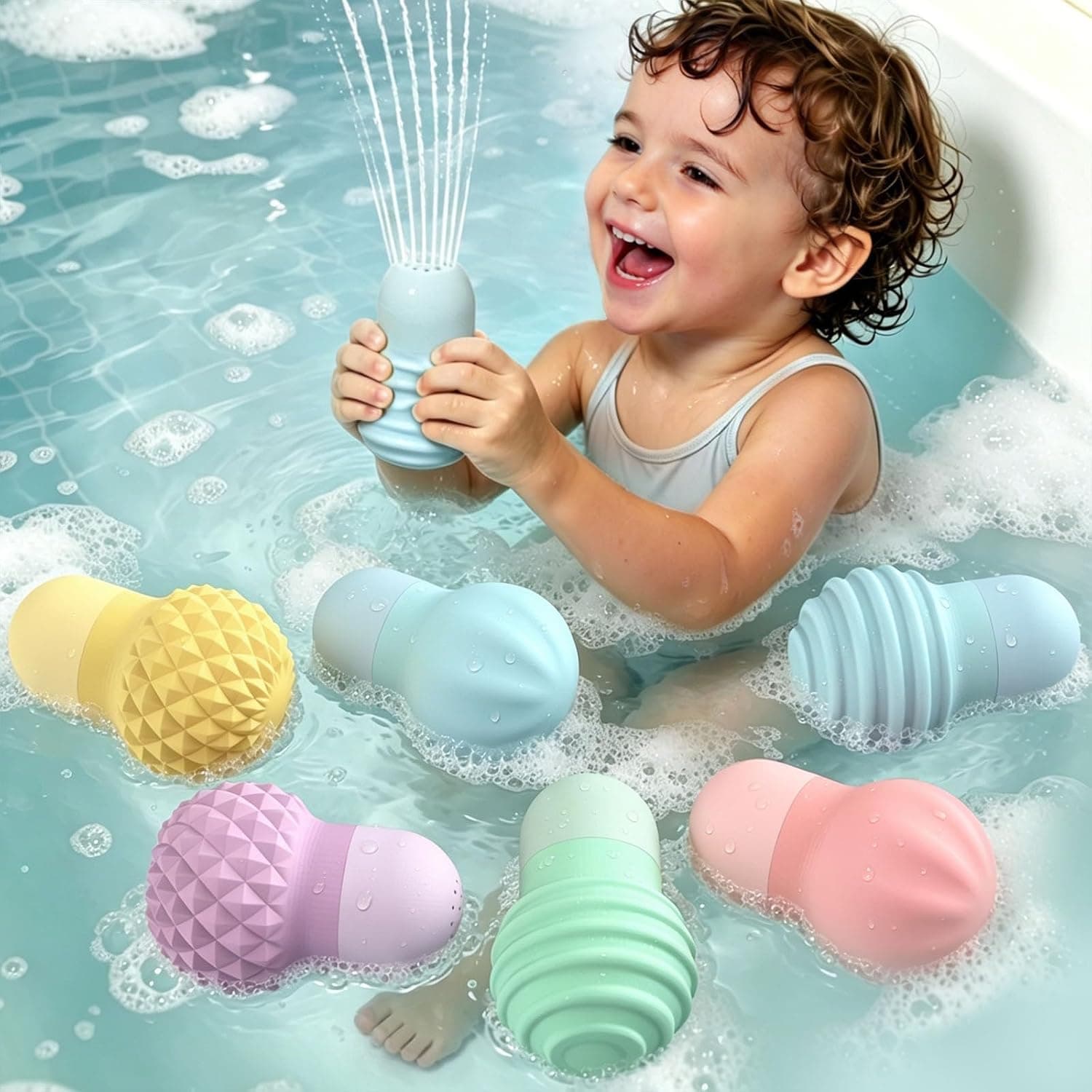 ddLUCK Juguetes Baño, Texturizados, 6 Piezas, Libres de BPA, para Bebés