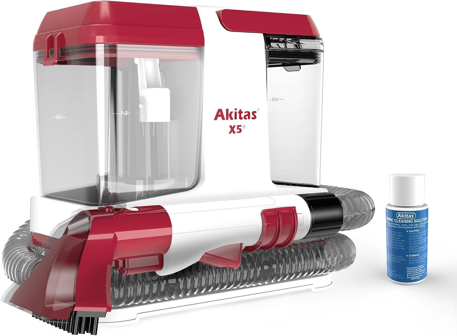 Akitas X5 Aspiradora de Agua Tapicería con Función Autolimpieza, 30ml Solución Concentrada, Portátil para Mascotas, Sofás, Colchones, Alfombras, Coches, Depósito Doble