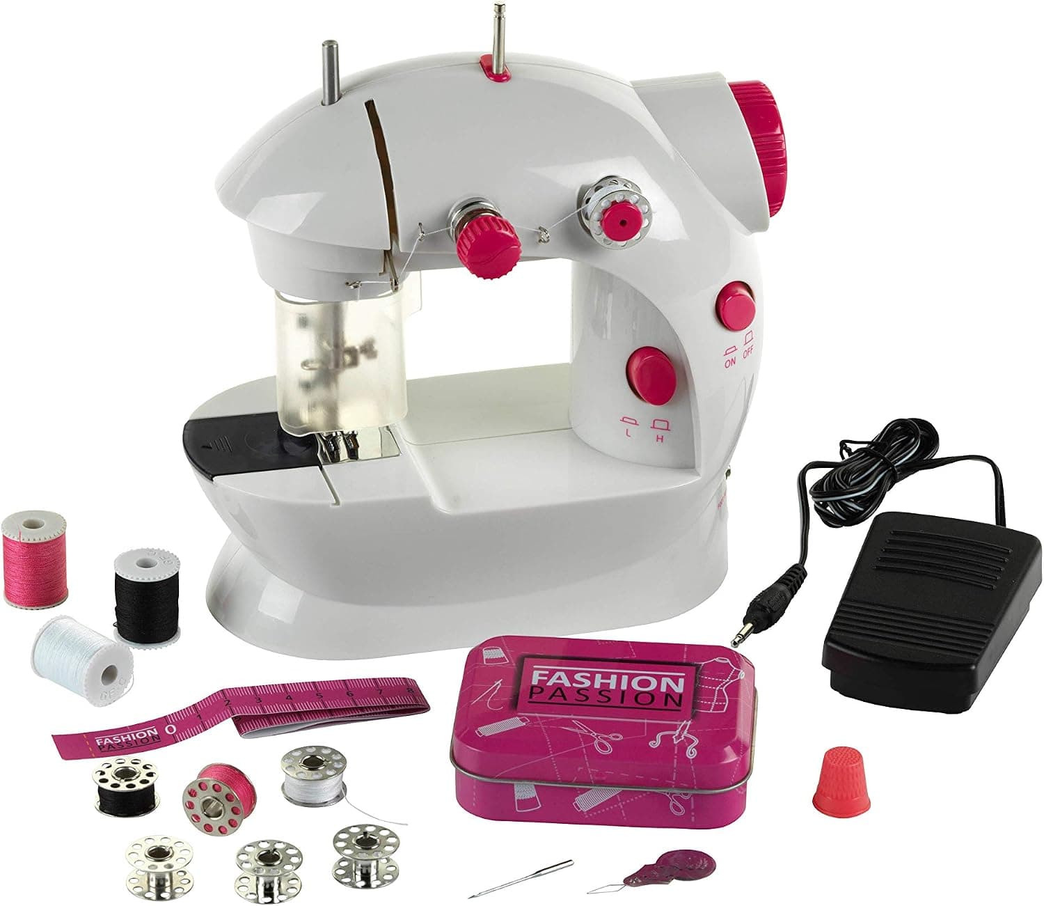 Theo Klein 7901 Máquina de Coser para niños Fashion Passion, con Pedal para el pie, 2 velocidades y numerosos Accesorios, Medidas 19.5 cm x 12.5 cm x 20 cm, Juguete para niños a Partir de 8 años