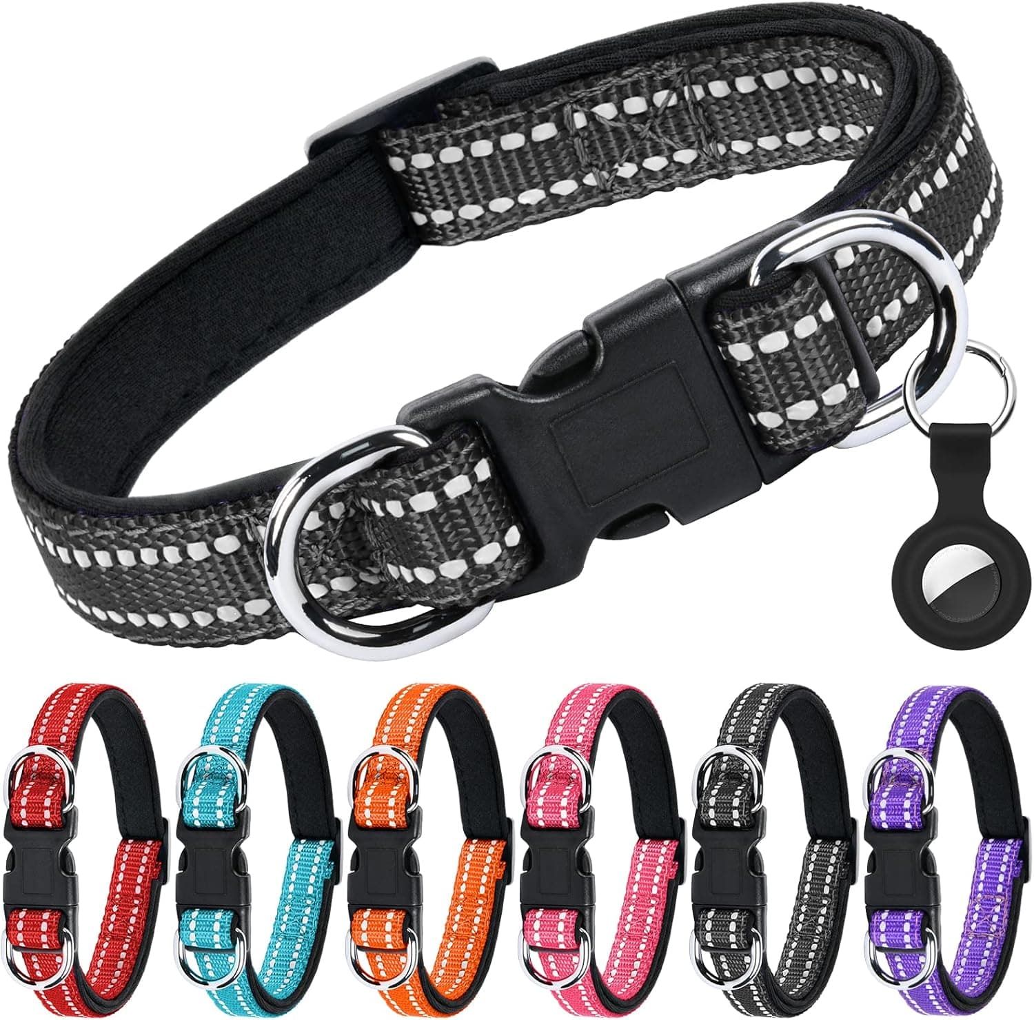 AUAUY Collar Perro Nylon Reflectante, Ajustable, Negro-S