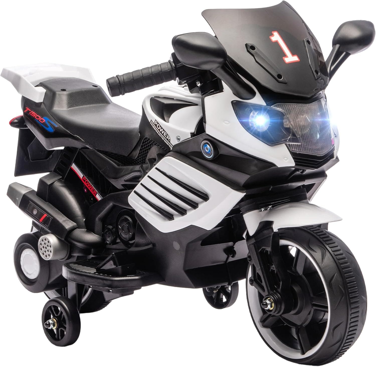 AIYAPLAY Moto Eléctrica para Niños 6V Ruedas de Apoyo 18-36 Mesas Blanco