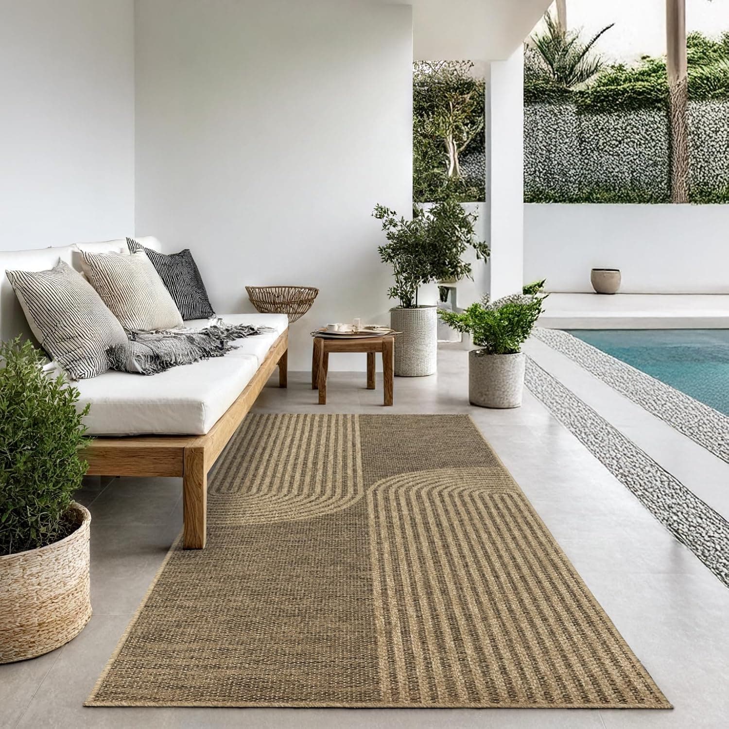 the carpet Kansas - Alfombra para Exterior e Interior con Aspecto de Yute Natural, Resistente a la Intemperie, Apta para Patio y jardín, Naturaleza, 60 x 180 cm