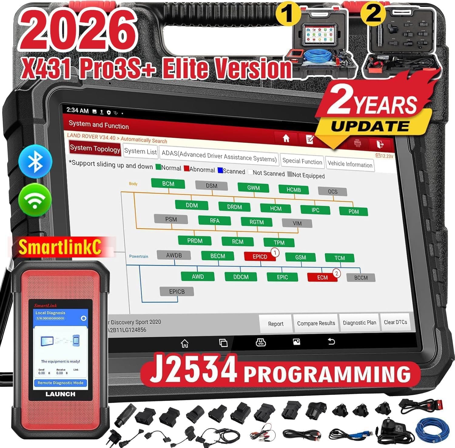 LAUNCH X431 PRO3S+ Elite SmartlinkC Profesional Diagnosis Coche Multimarca con Sistema Completo Bidireccional 55+ Reinicio ECU Codificación FCA OE Mapa topológico Escáner Diagnóstico CANFD/DOIP/J2534
