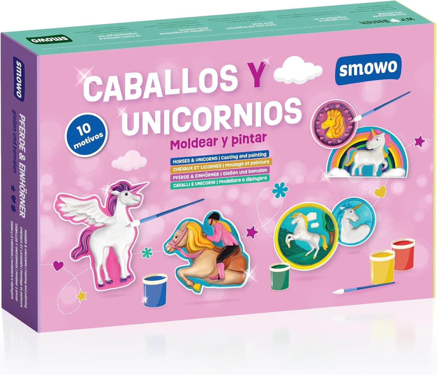 Smowo® 10 Figuras de Caballos y Unicornios de Escayola – Kit para Moldear y Pintar con Pinturas – Juego de Manualidades Creativas para Niños
