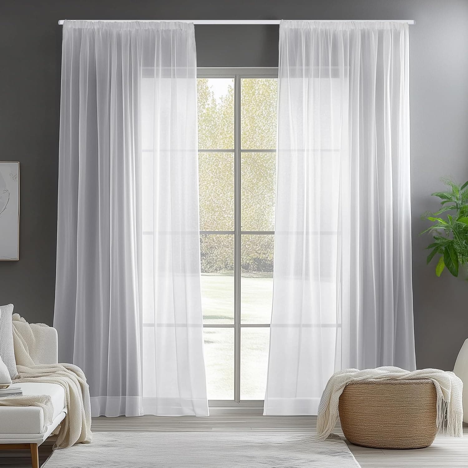 Deconovo Cortinas Blancas para Salón Modernas, 2 Piezas, 140x175 cm