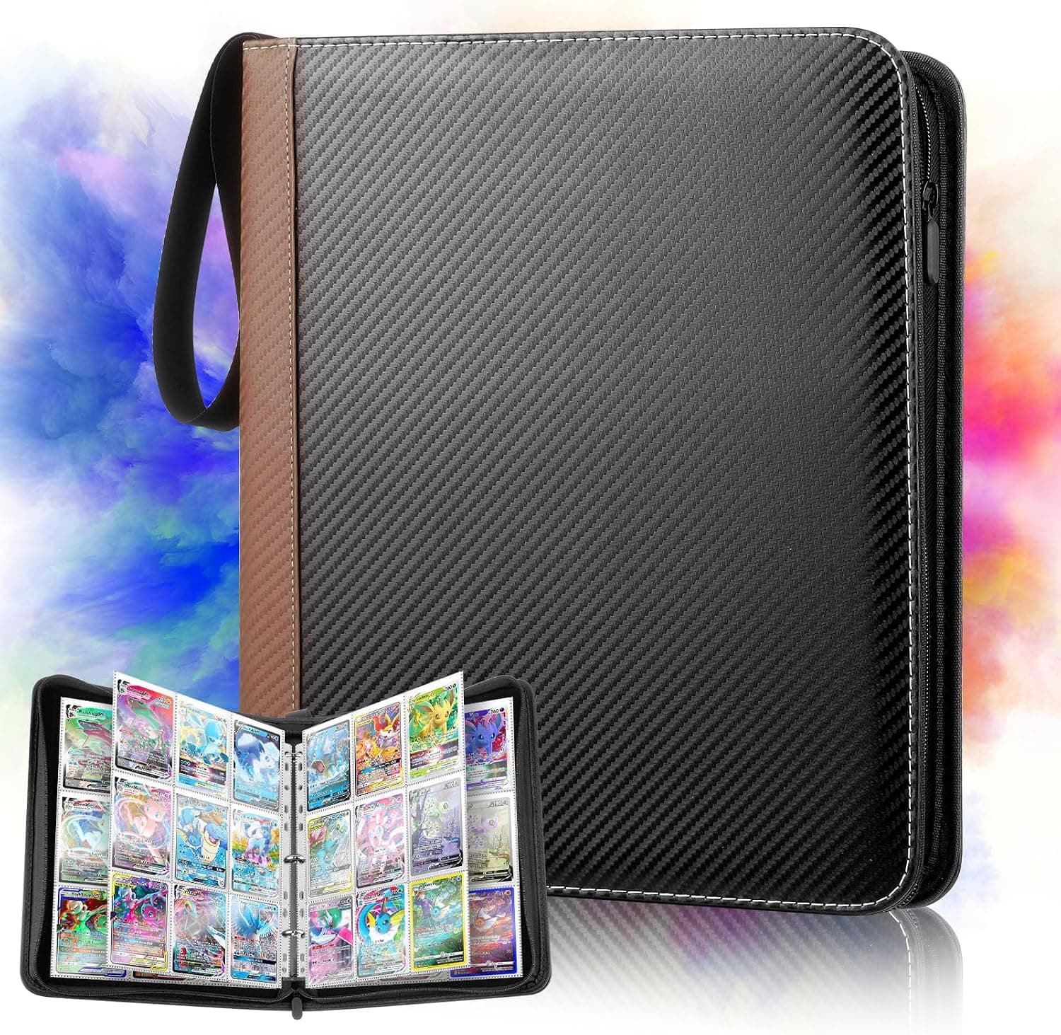 GIBOHOM Álbum de para Cartas, Carpeta de Cartas Coleccionista 900 Cartas 50 Paginas, Álbum de Fundas Transparente e Impermeable para Tarjetas de Tamaño Estándar (Marrón)
