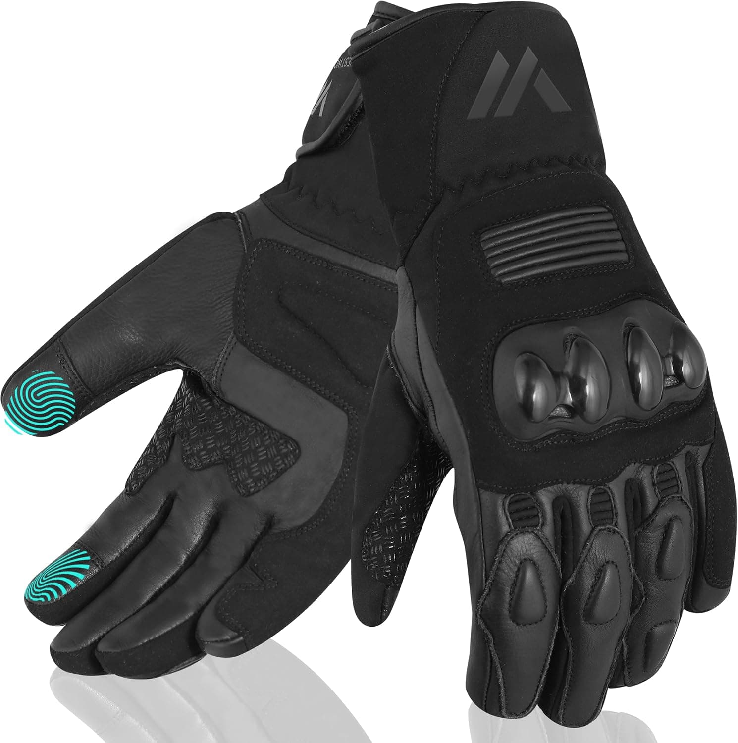 WESTWOOD FOX Guante de Moto para Hombre y Mujer. Guante térmico Impermeable de Invierno para Motocicleta de Cuero con Pantalla táctil para BMX ATV MTB Carrera y actividade al Aire Libre