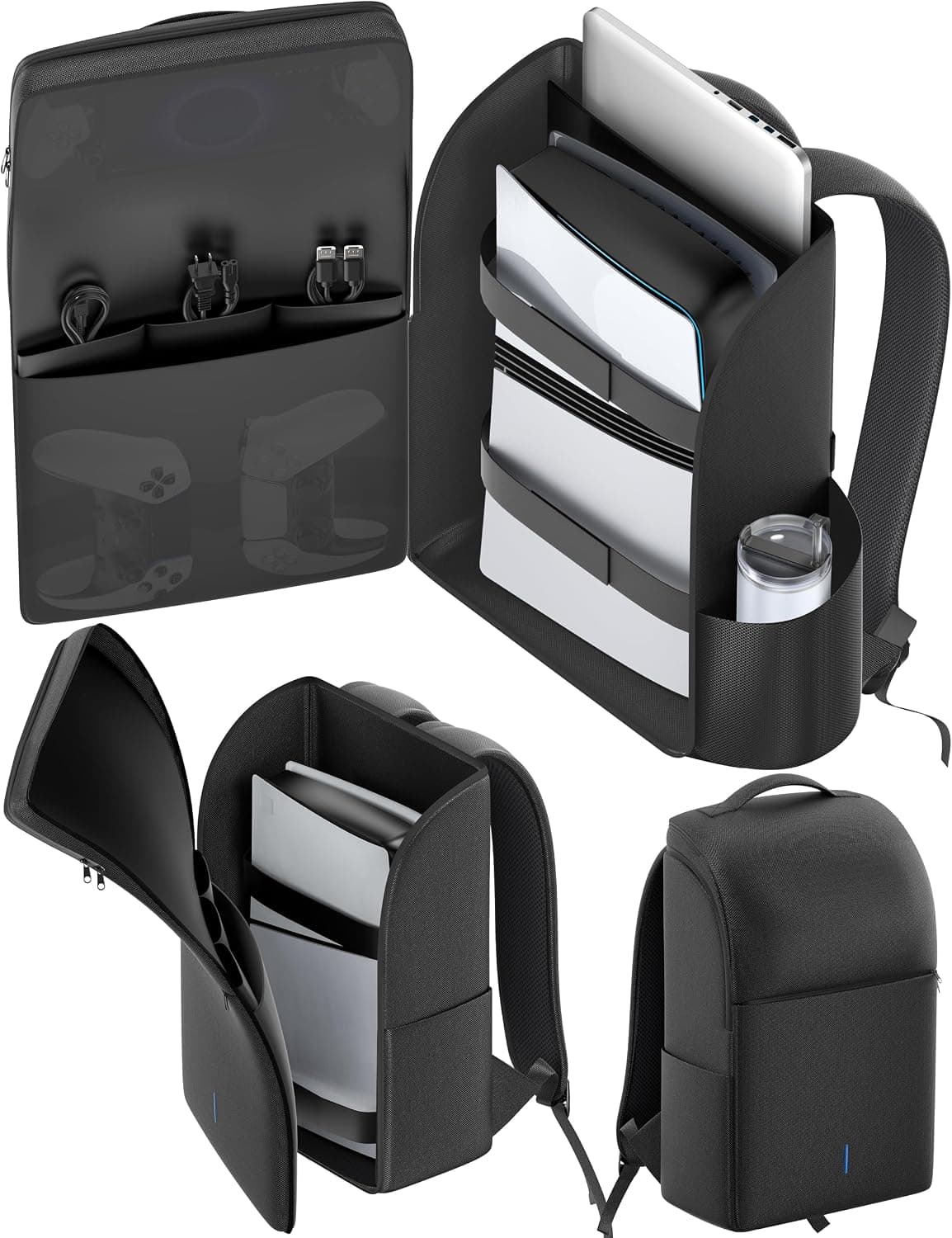 Mochila para Consola PS5/ Slim/ Pro, Bolsa PS5 de Viaje con Protección Total, Funda ps5 Almacenamiento de Gran Capacidad, PS Portal, Portátil, Tarjeta de Juego, Maletin PS 5 con Bolsa 3 Cable- Negro